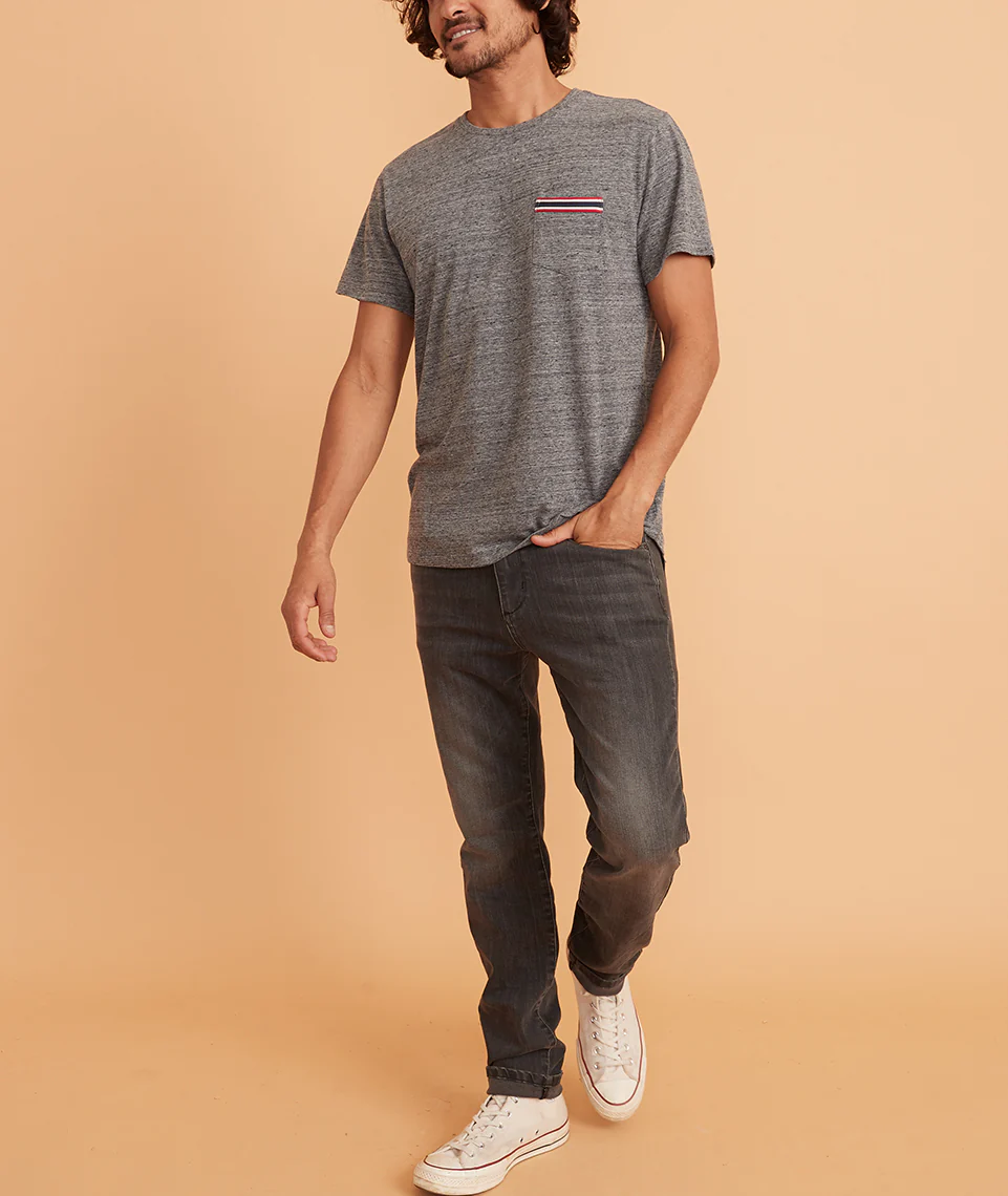 Re-Spun Taped Pocket Tee in Heather Grey Neps