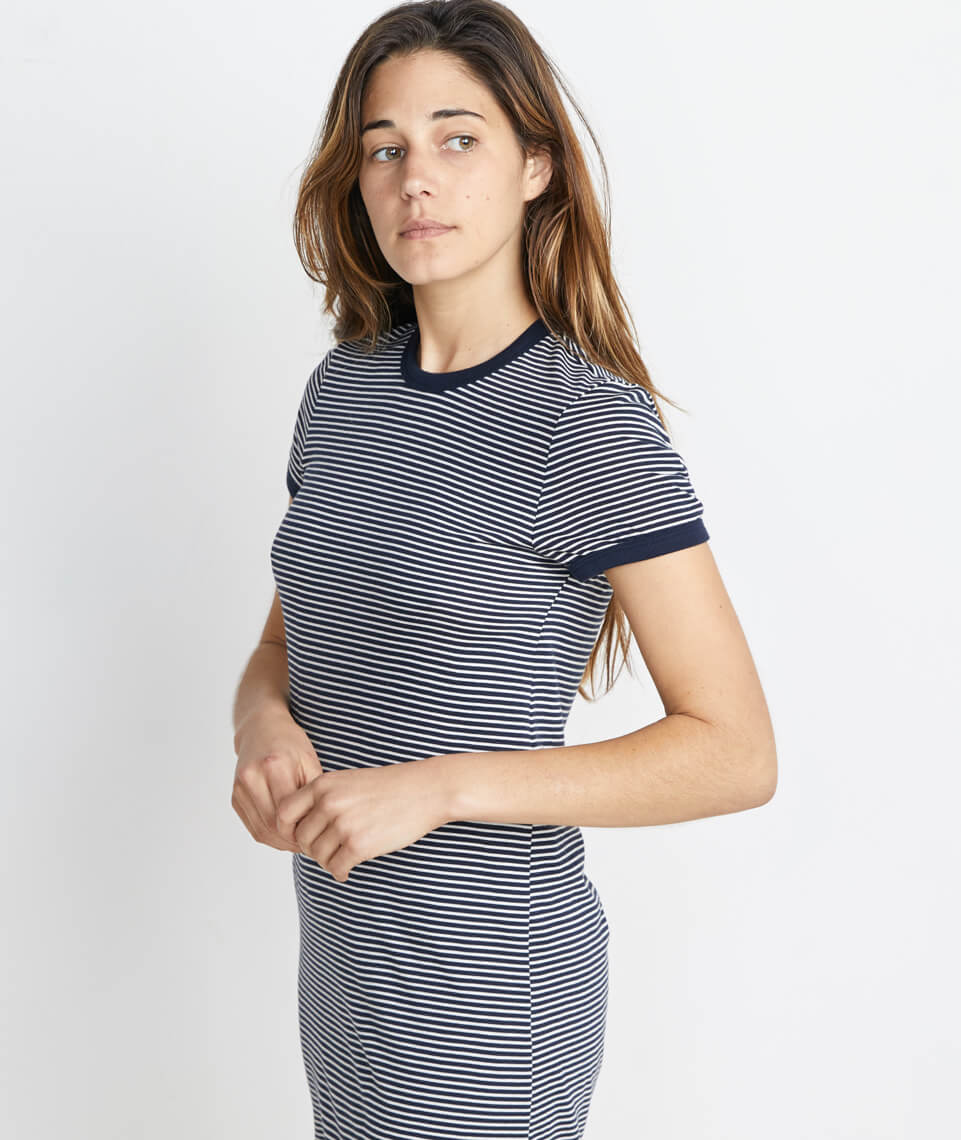 Sandra T-Shirt Dress in Navy/White