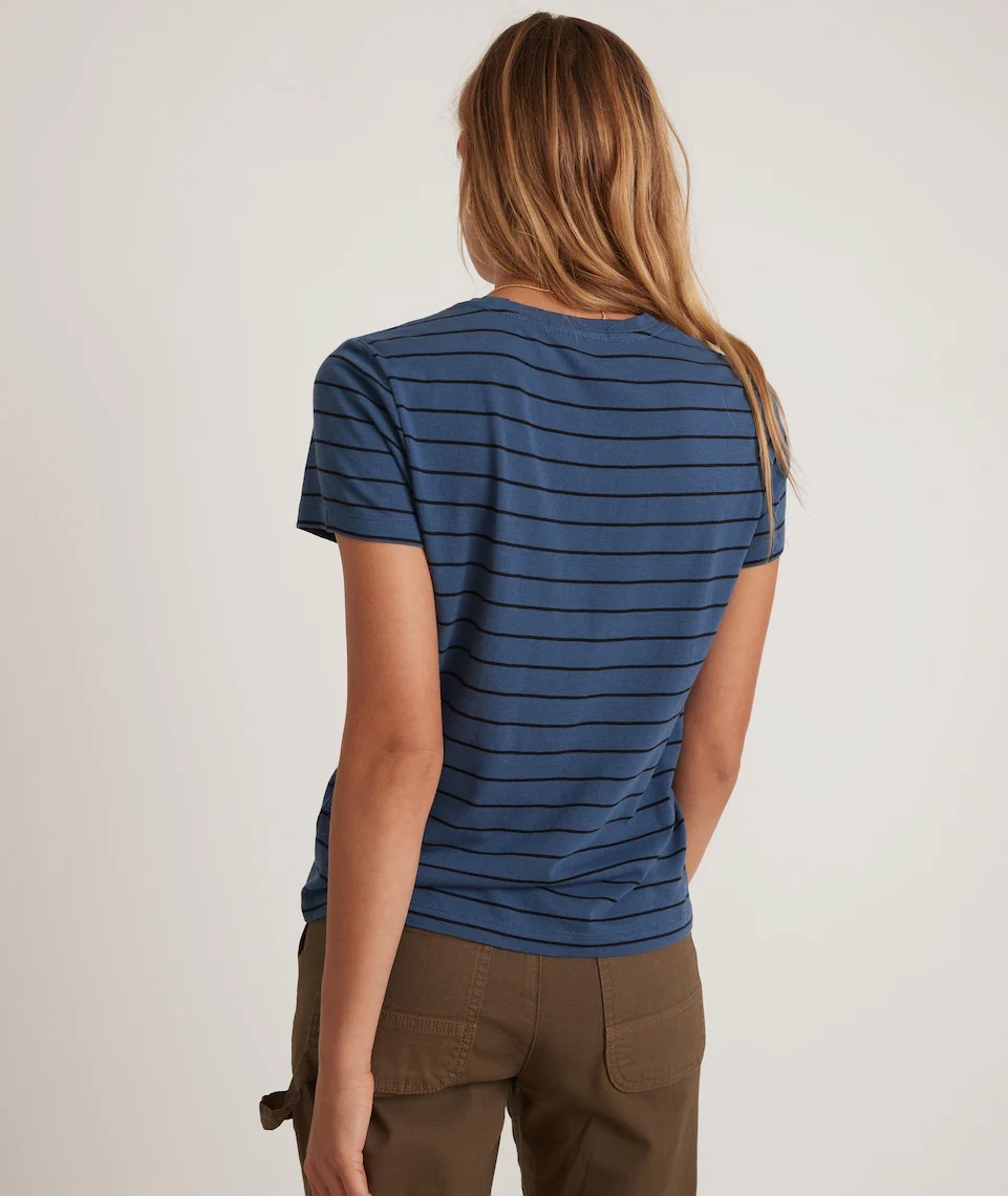 Classic Crew Tee in Navy and Black Stripe