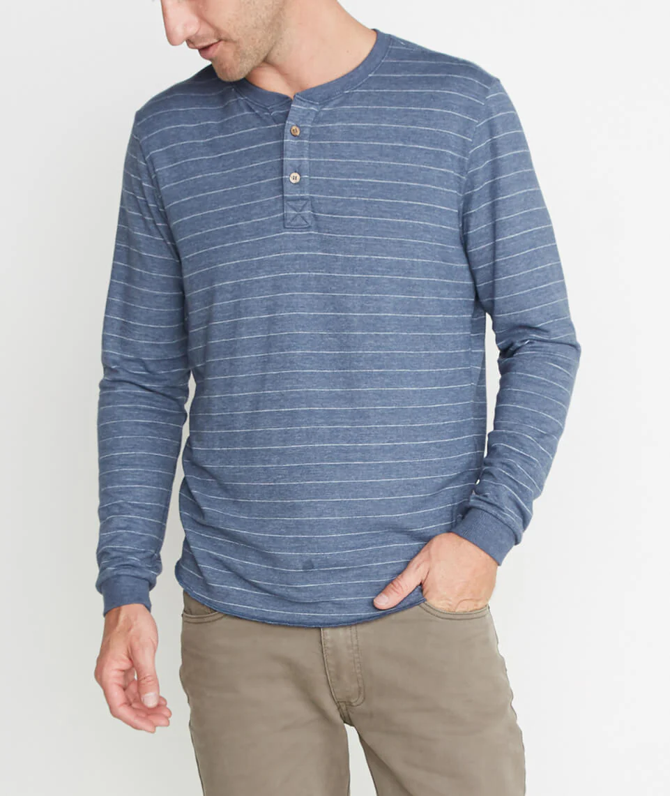 Double Knit Henley in Storm Blue