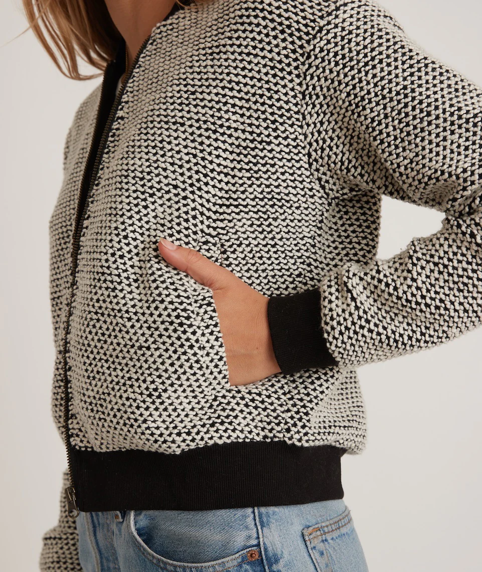 Birdseye Bomber in Black/White Contrast