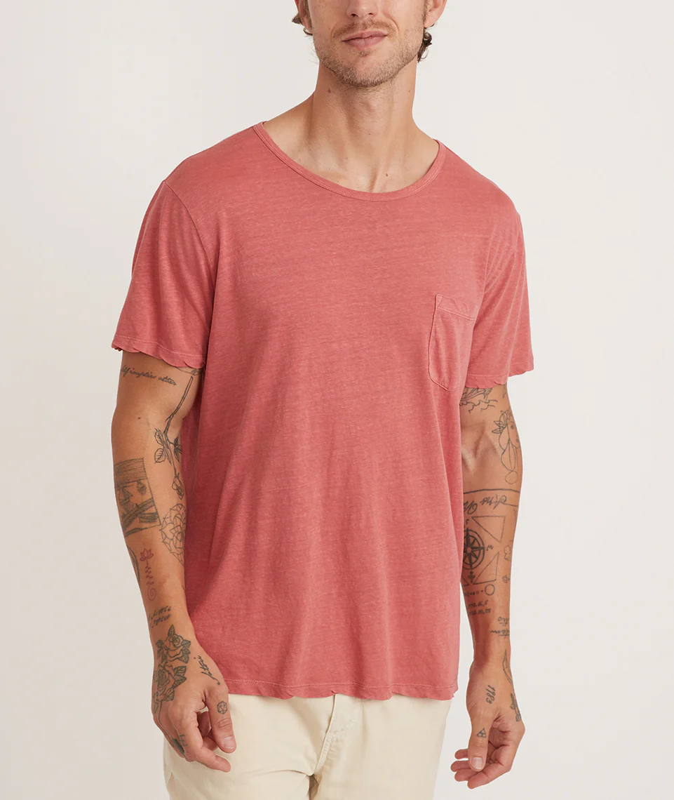 Short Sleeve Hemp Cotton Pocket Tee in Faded Rose