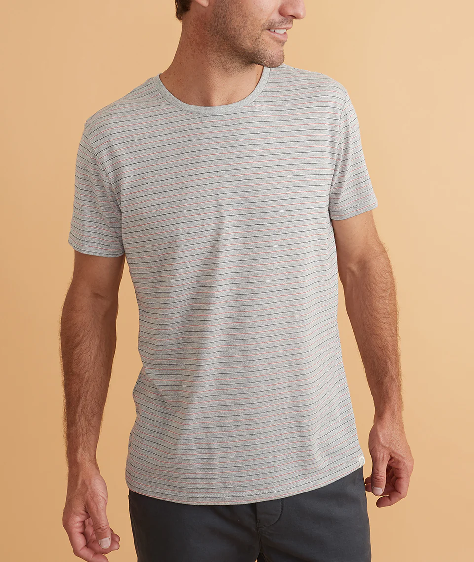 Re-Spun Stripe Crew in Heather Grey Multi Stripe