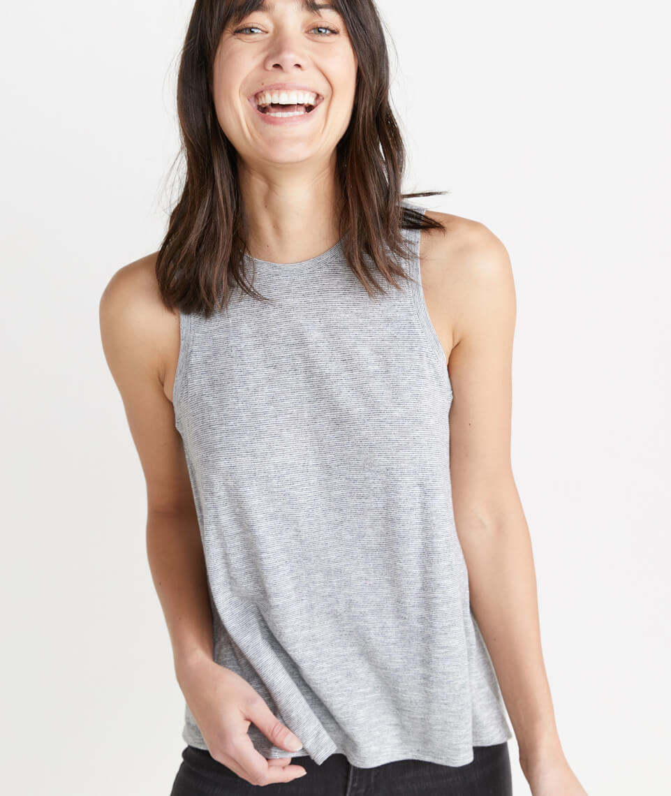 Tulip Back Tank in Thin Grey & White Stripe