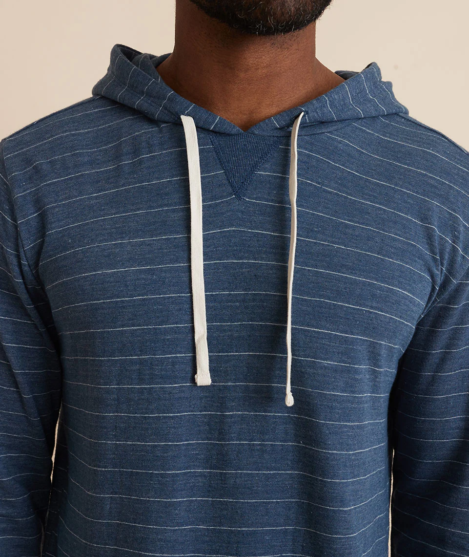 Double Knit Pullover Hoodie in Navy/White