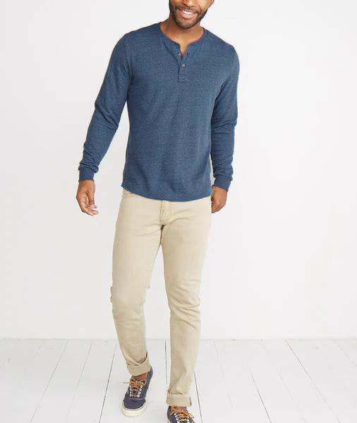 Double Knit Henley in Dark Navy