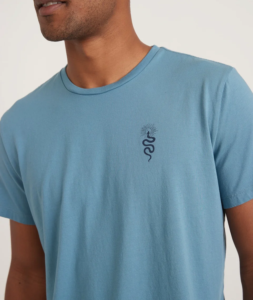 Signature Crew Graphic Tee in Aegean Blue