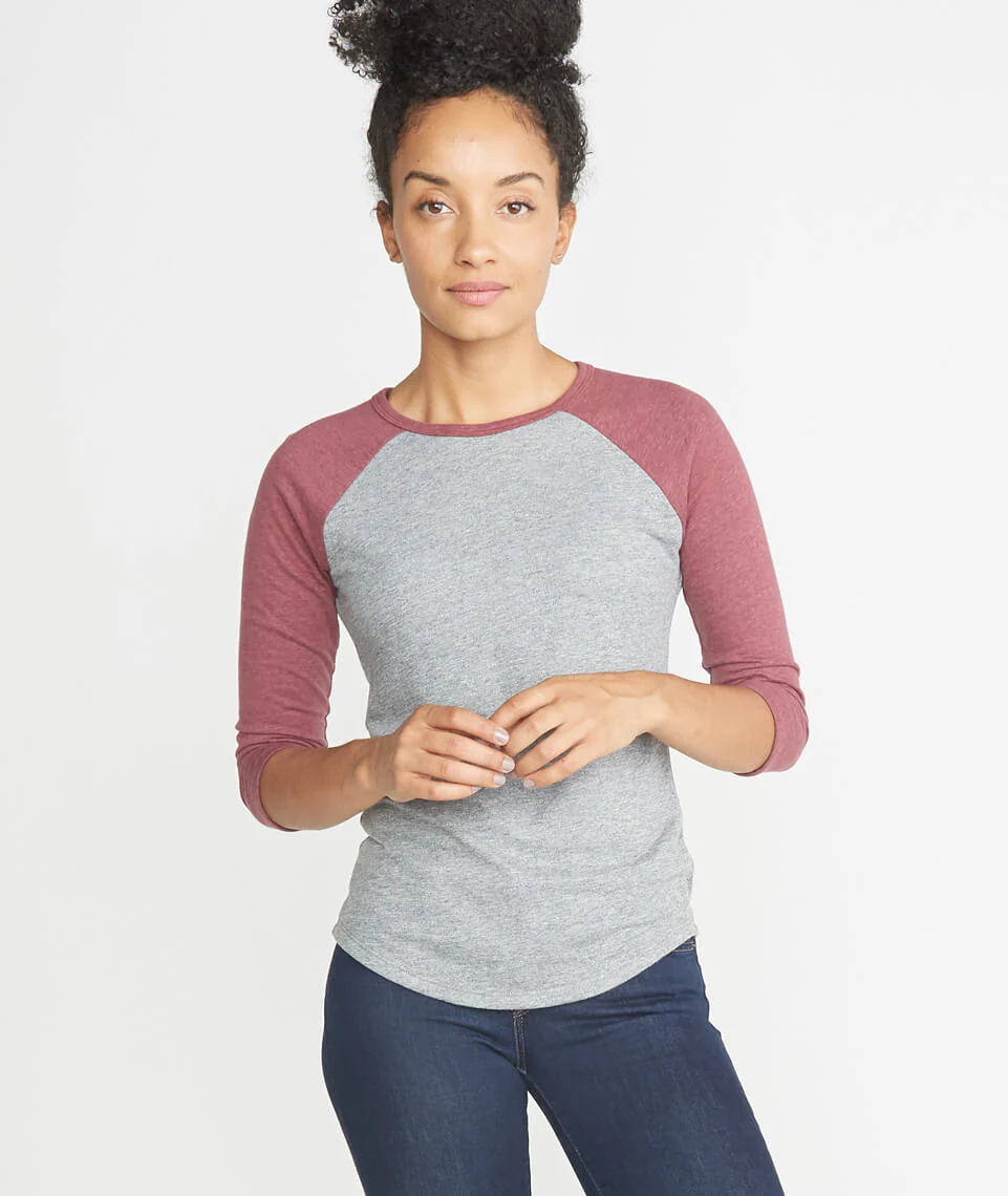 Double Knit Baseball Raglan in Heather Grey/Merlot