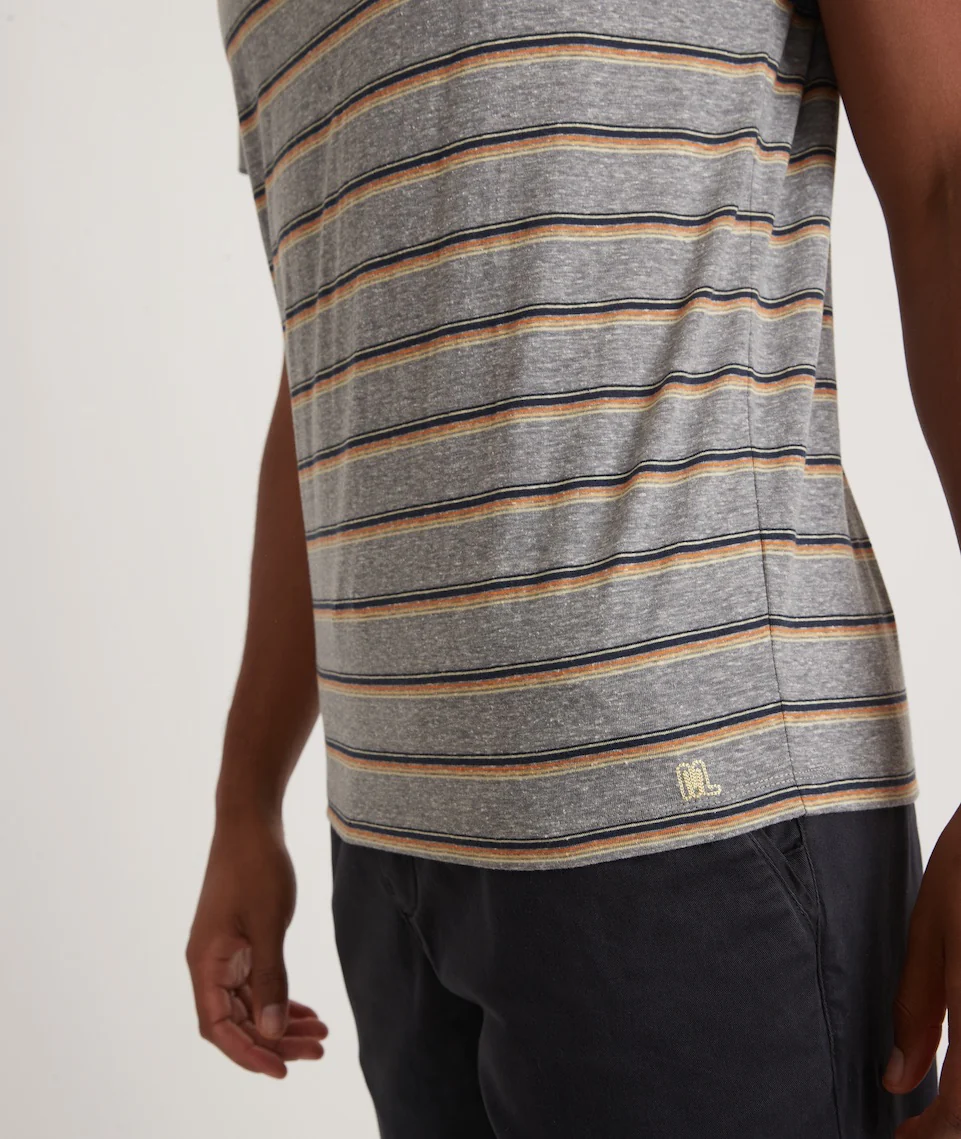 Signature Crew Tee in Heather Grey Sunset Stripe