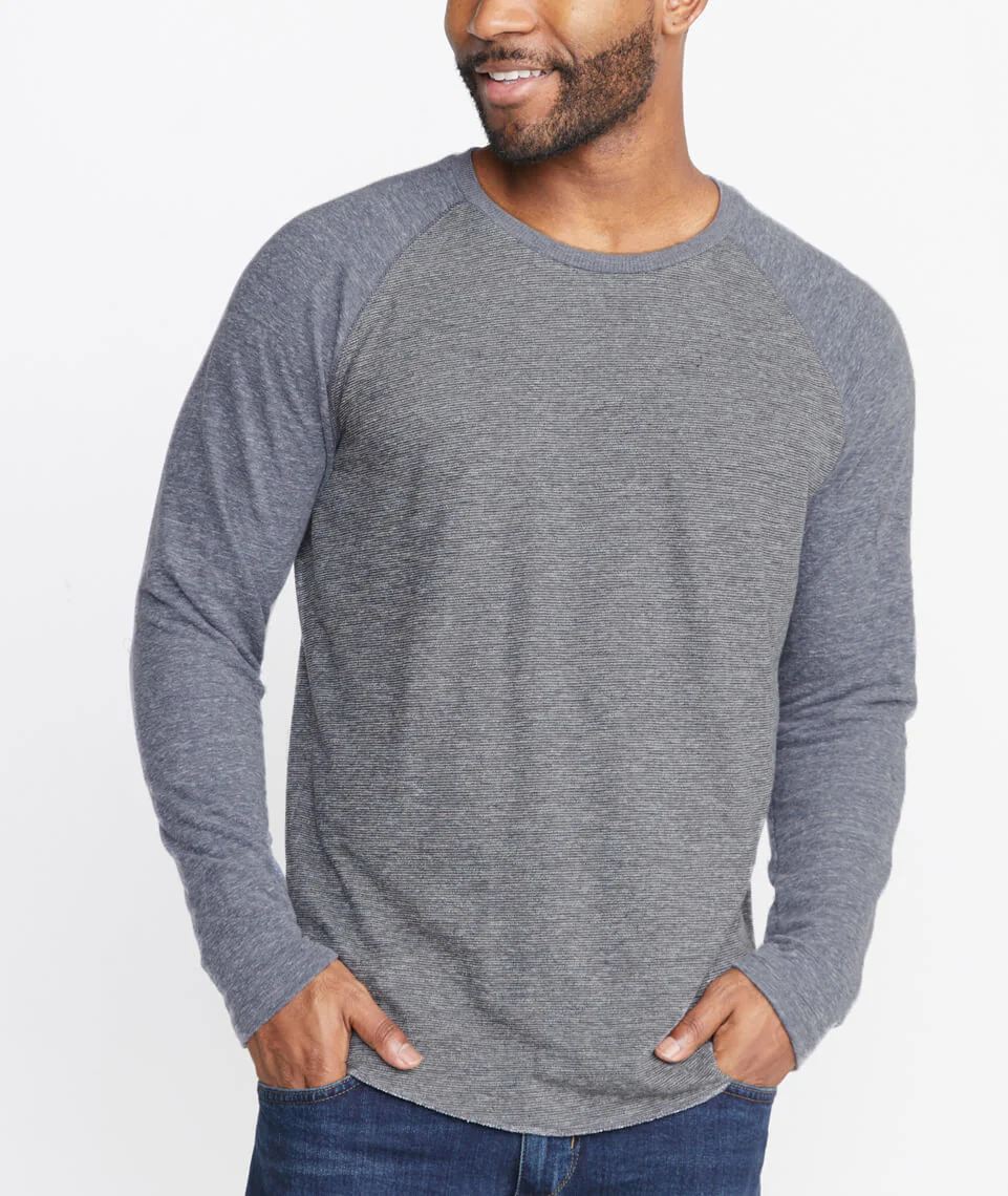 Double Knit Baseball Raglan in Heather Grey Stripe