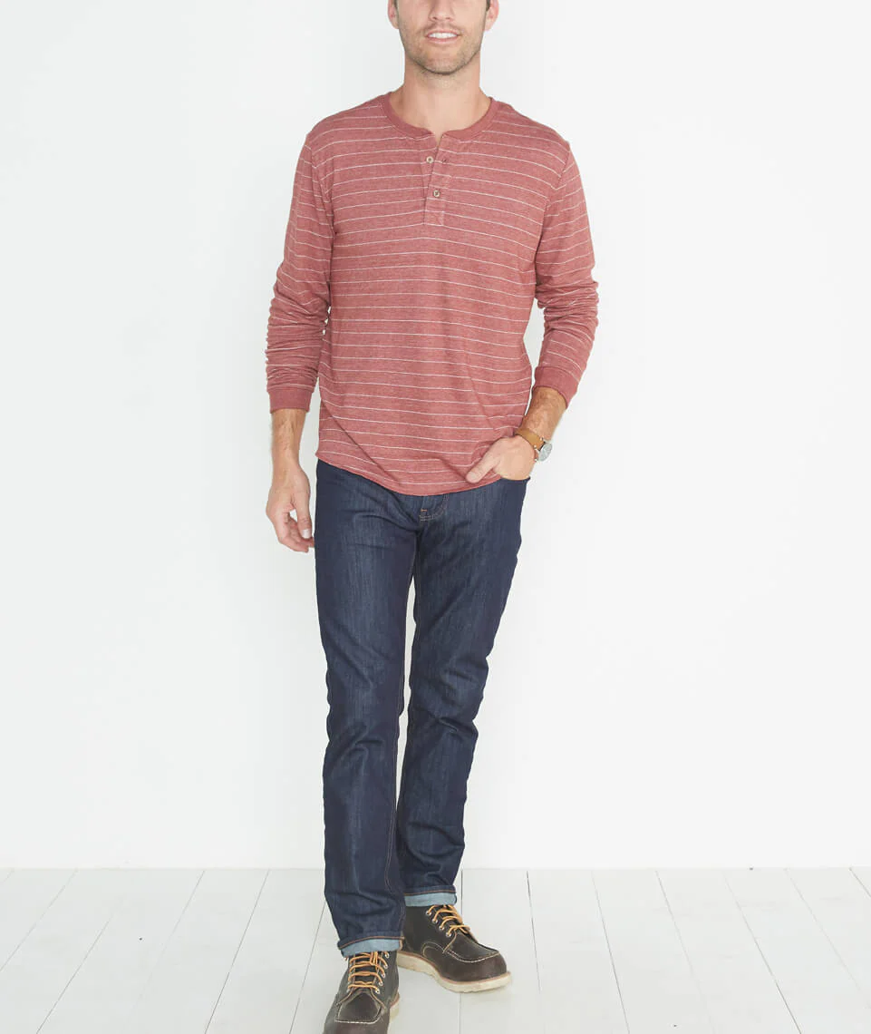 Double Knit Henley in Syrah Stripe
