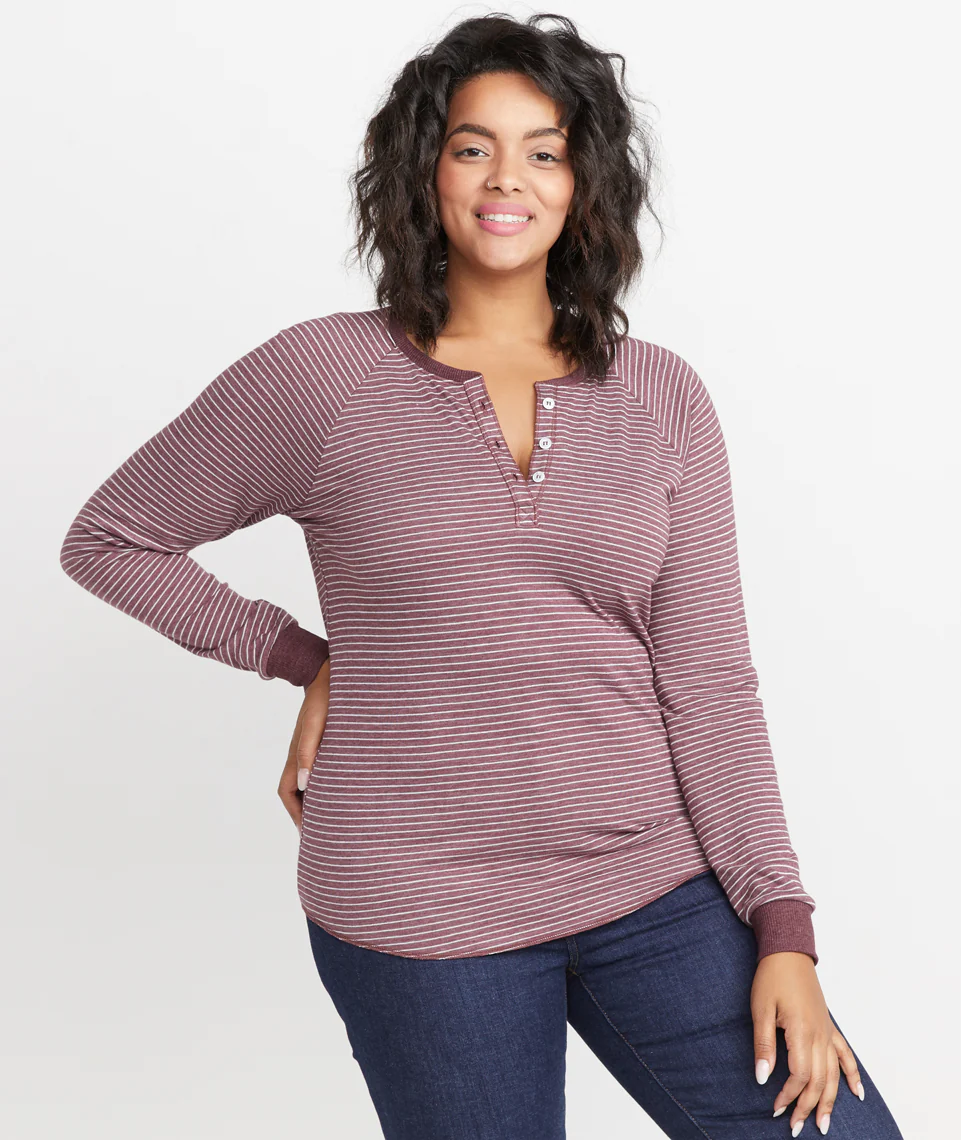 Double Knit Henley in Port Royal/White Stripe