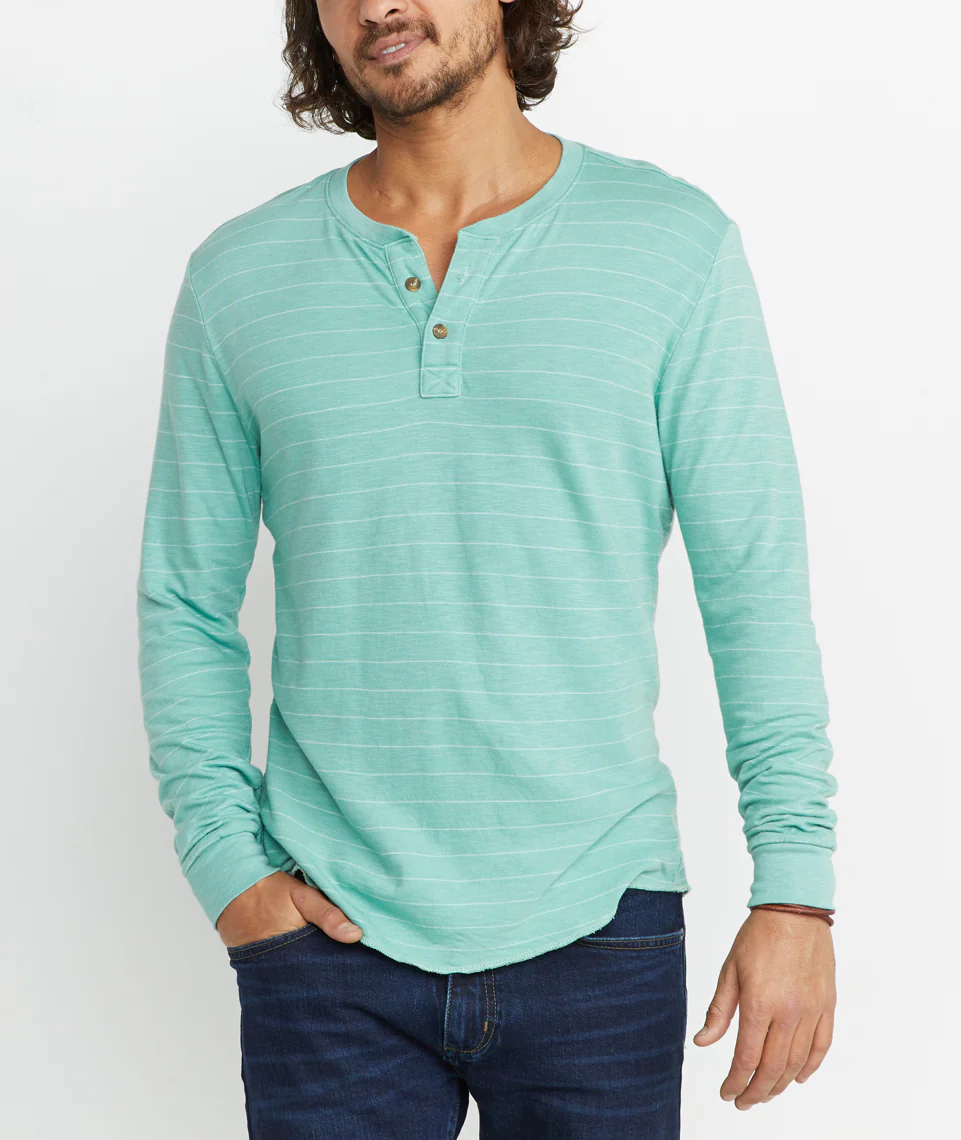 Double Knit Henley in Malachite Stripe