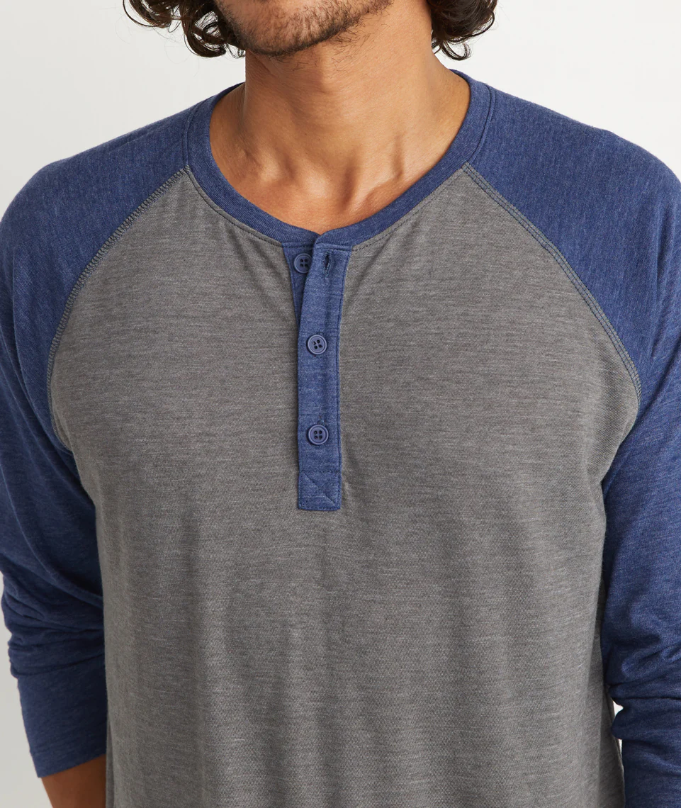Baseball Henley in Heather Grey/Navy