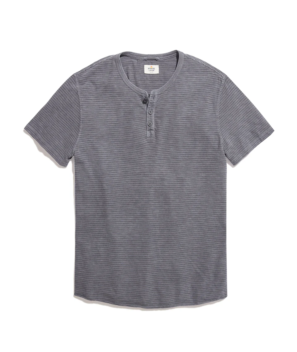 Short Sleeve Henley in Magnet/Black Stripe