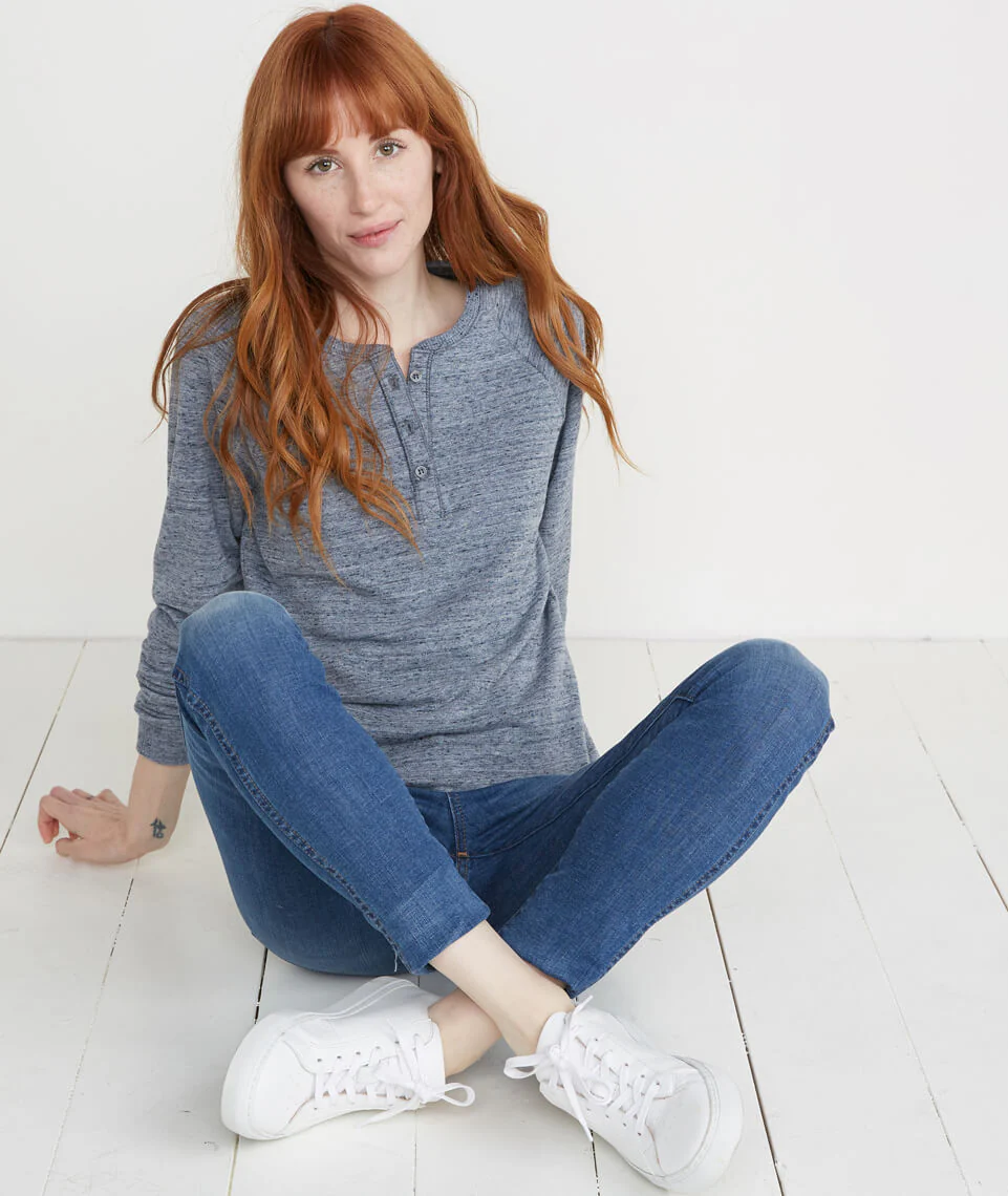 Double Knit Henley in Denim Flax