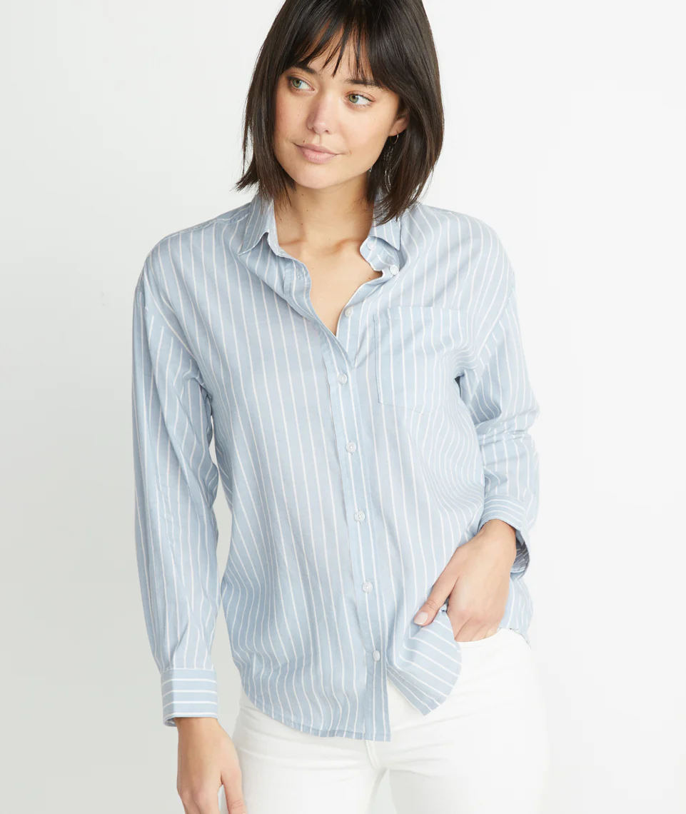 Madison Boyfriend Button Down in Menswear Stripe