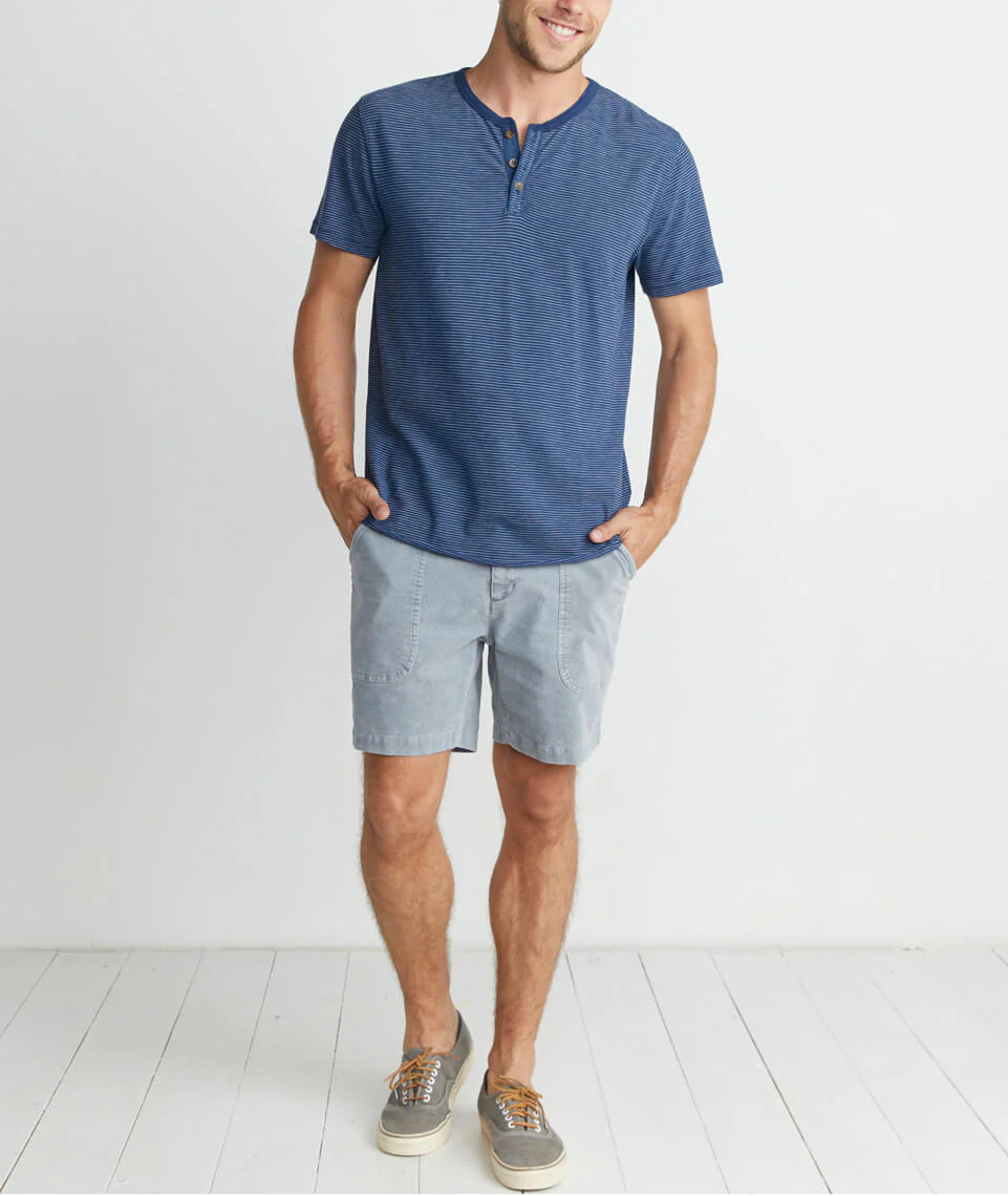 Short Sleeve Henley in Blue Stripe