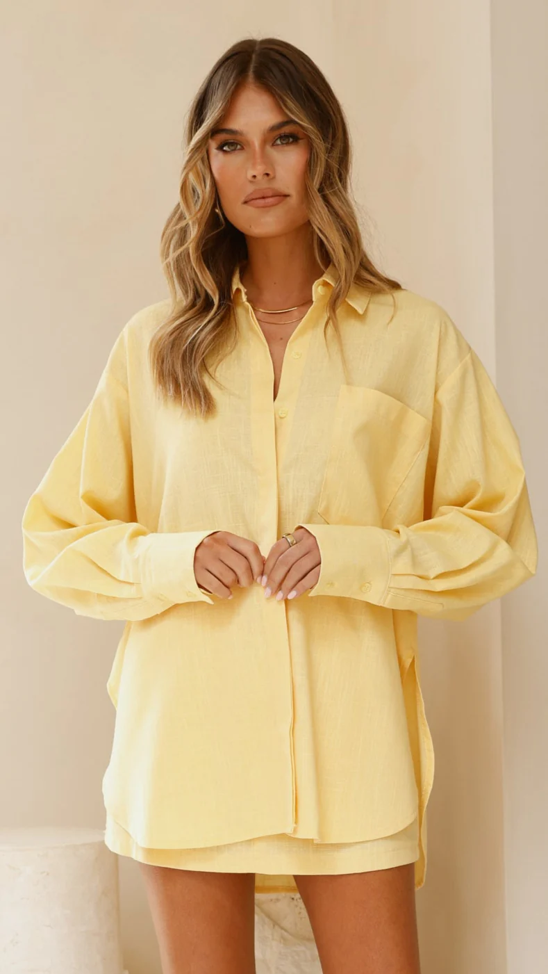 Charla Button Up Top - Yellow