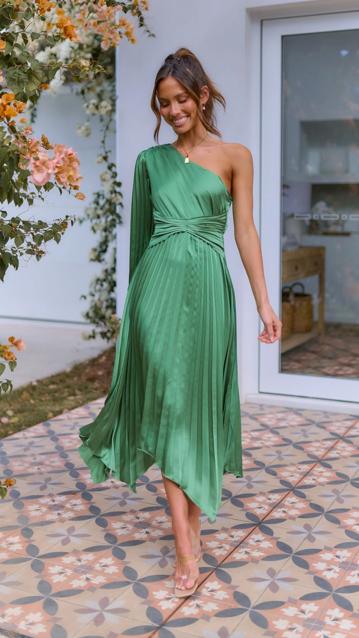Brooklyn One Shoulder Midi Dress - Green