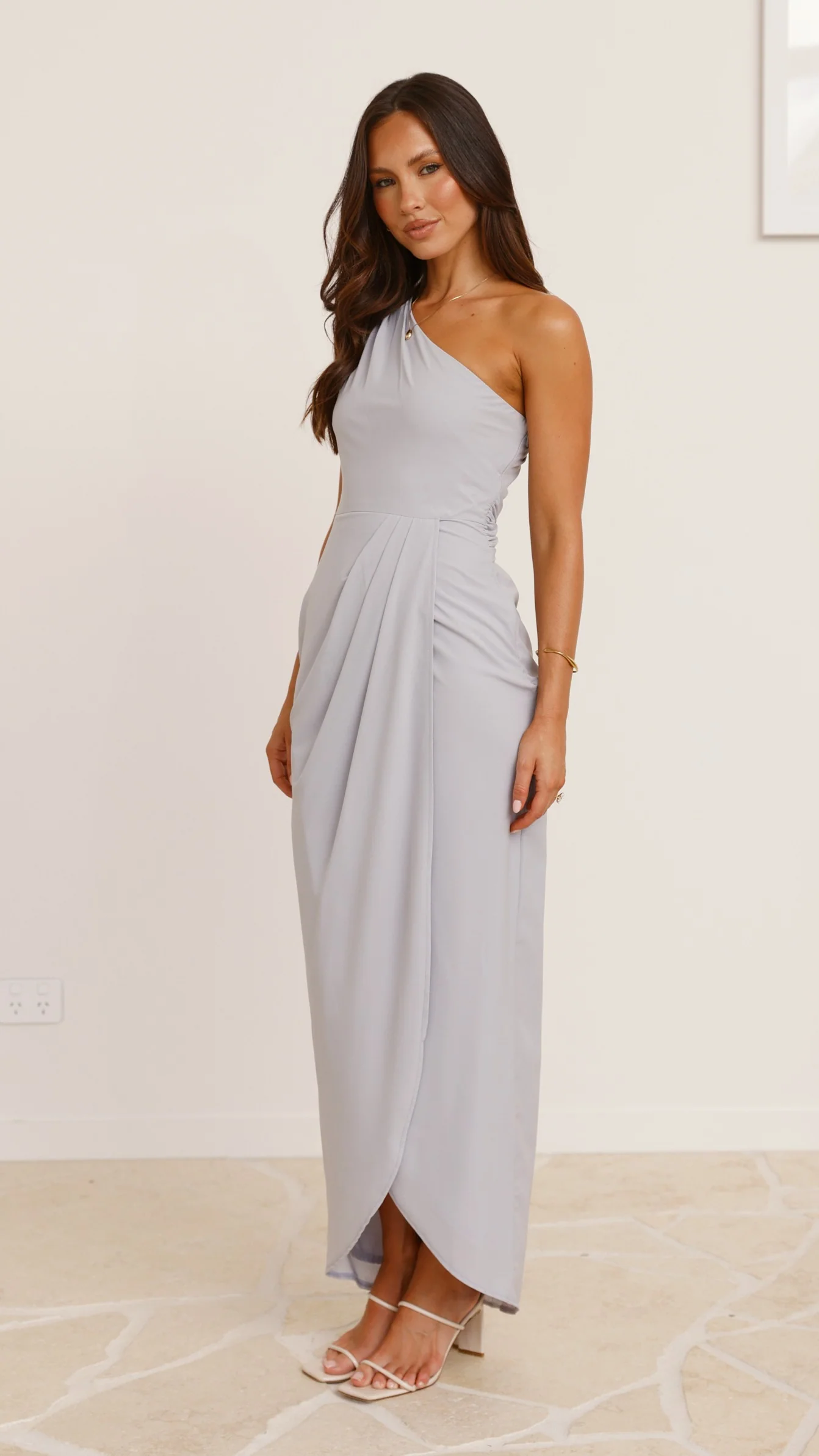 Clara One Shoulder Maxi Dress - Silver