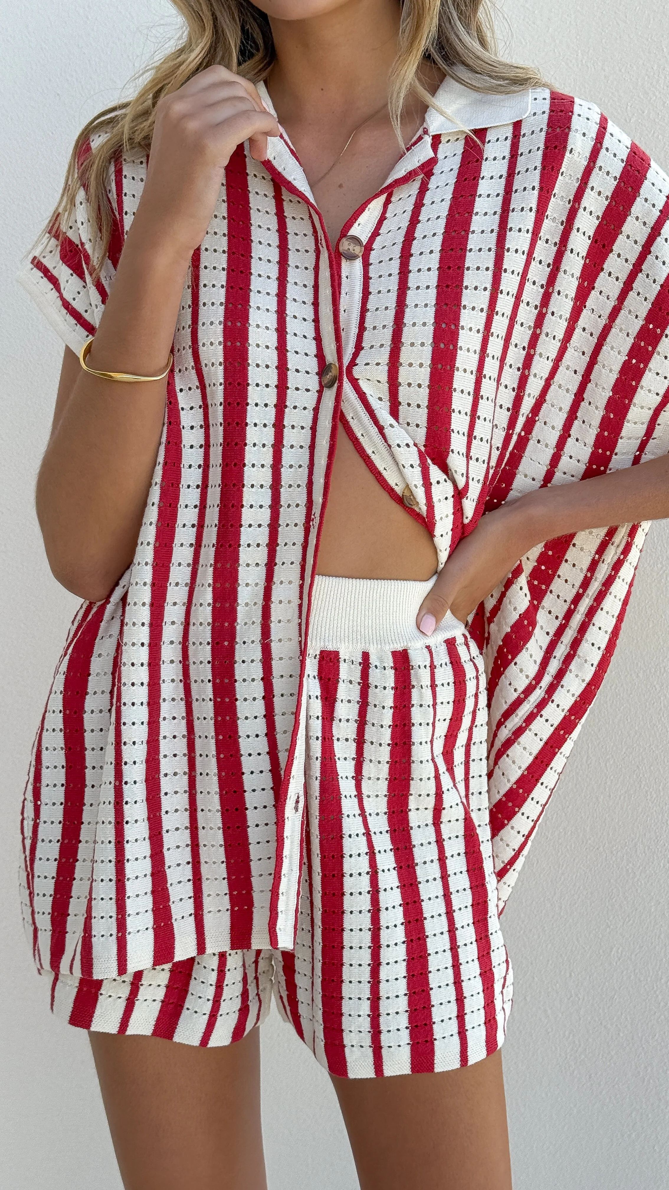 Leonie Short Sleeve Knit Top - Red