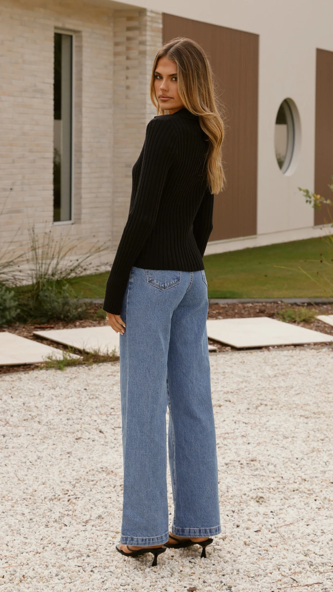 Corbin Collared Knit Top - Black