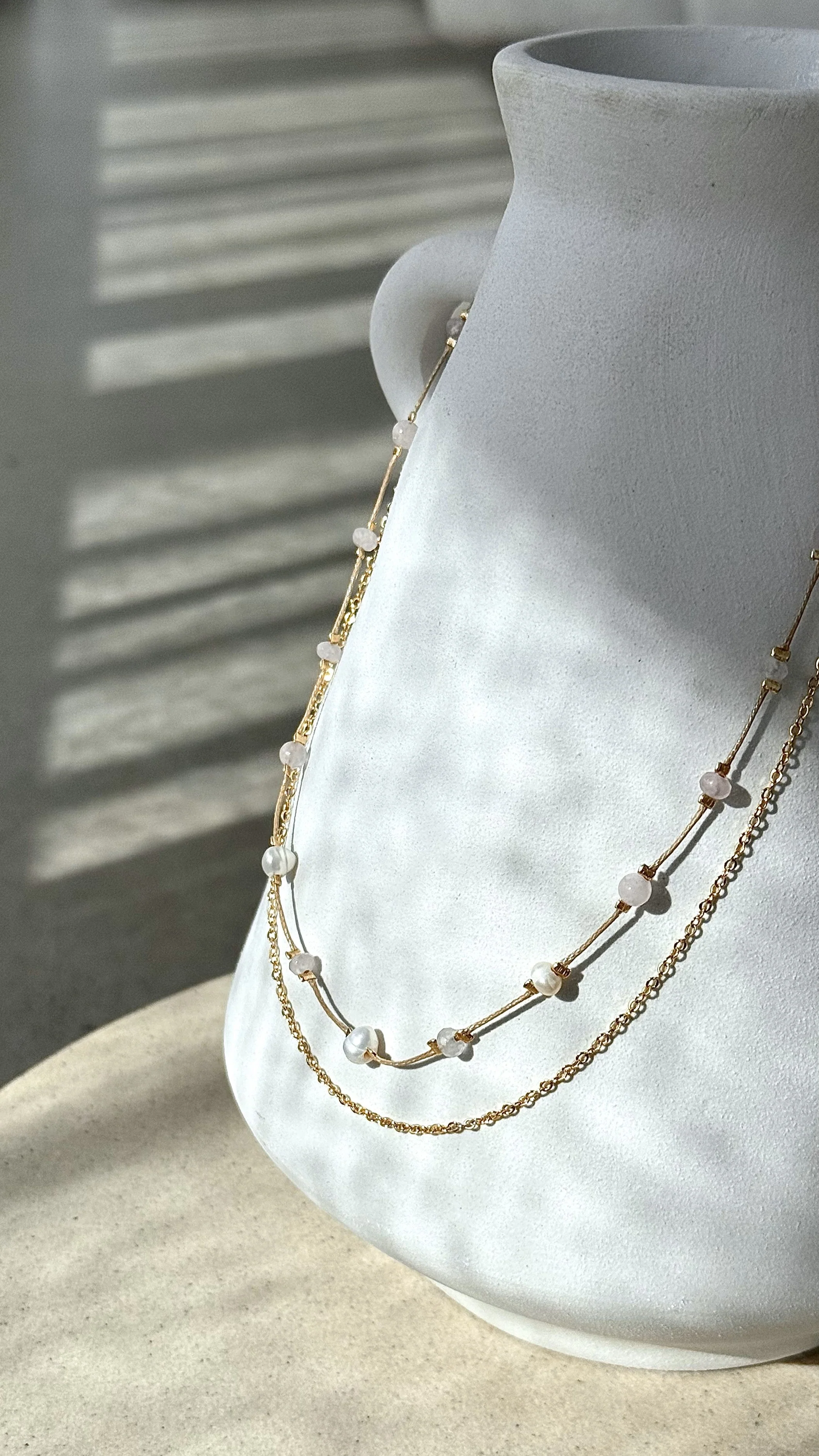 Chain Double Layer Necklace - Pink / Gold