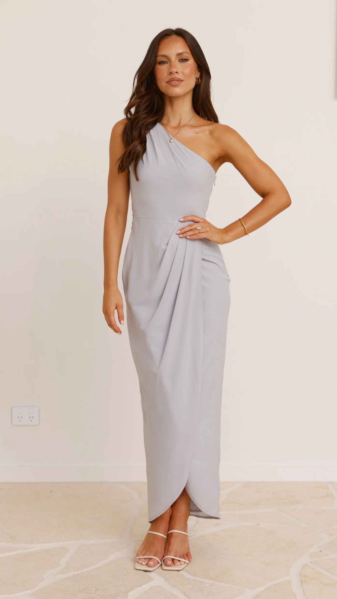 Clara One Shoulder Maxi Dress - Silver