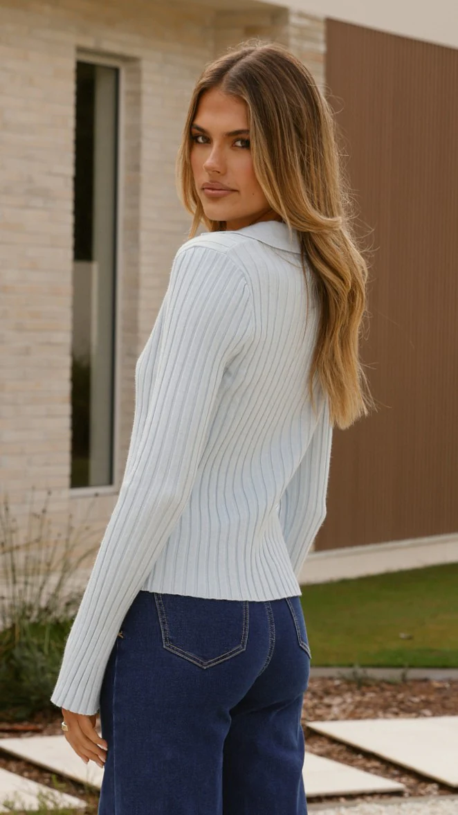 Corbin Collared Knit Top - Blue