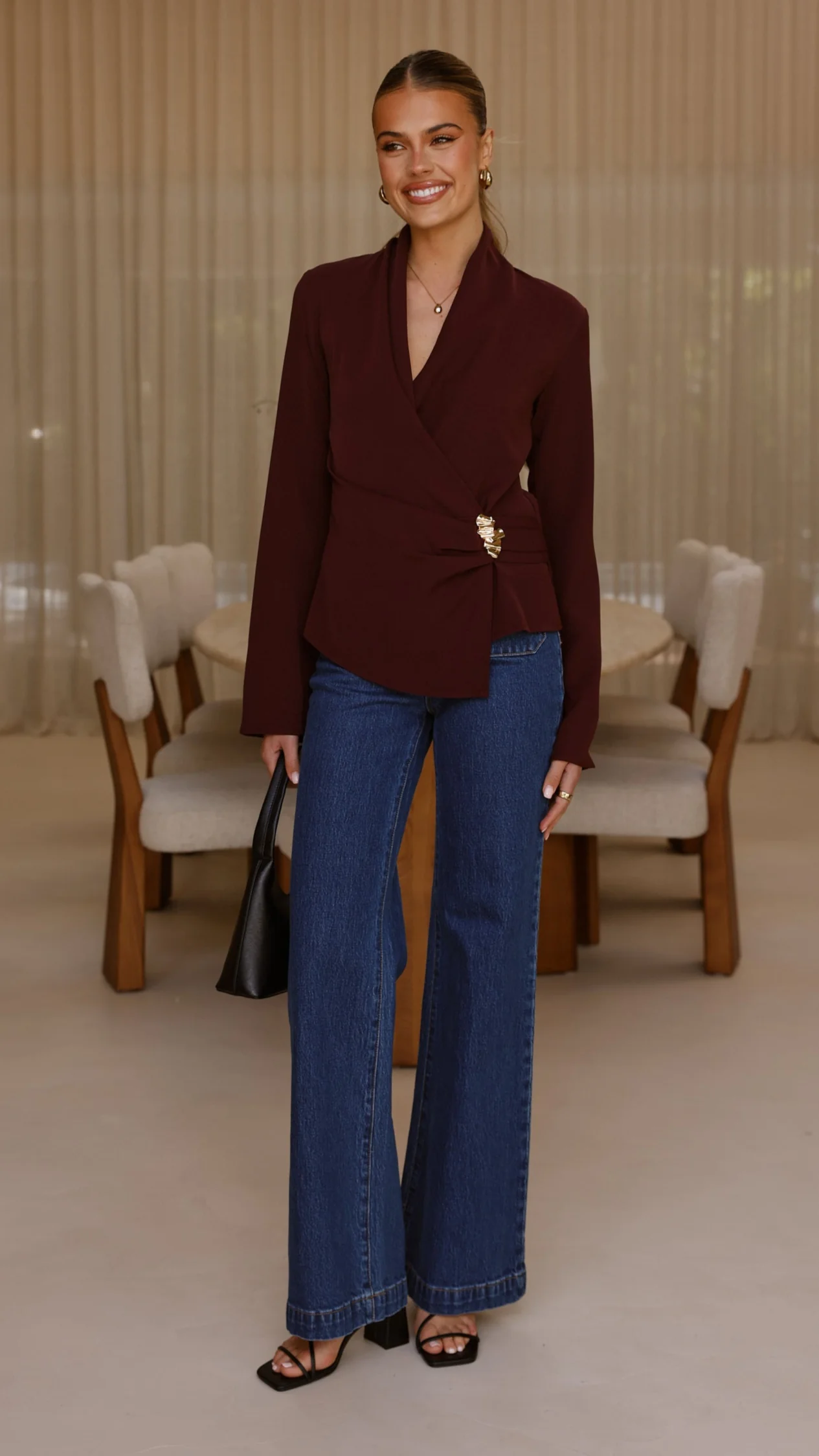 Lani Open Front Top - Burgundy