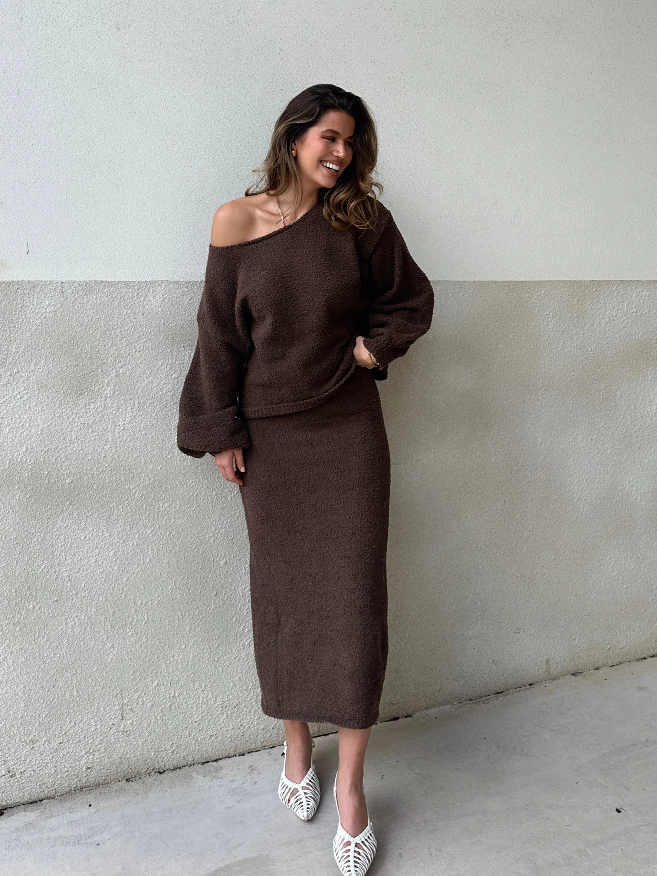 Cohen Knit Midi Skirt - Chocolate