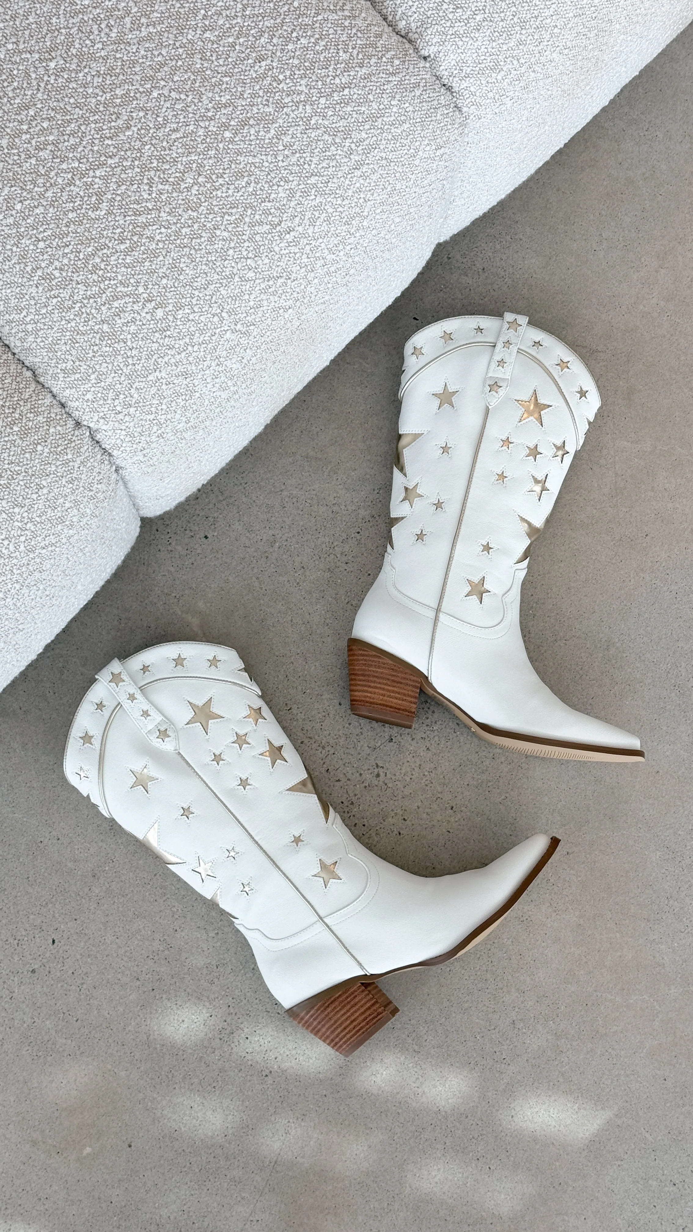 Dollie Boots - White-Gold Metallic