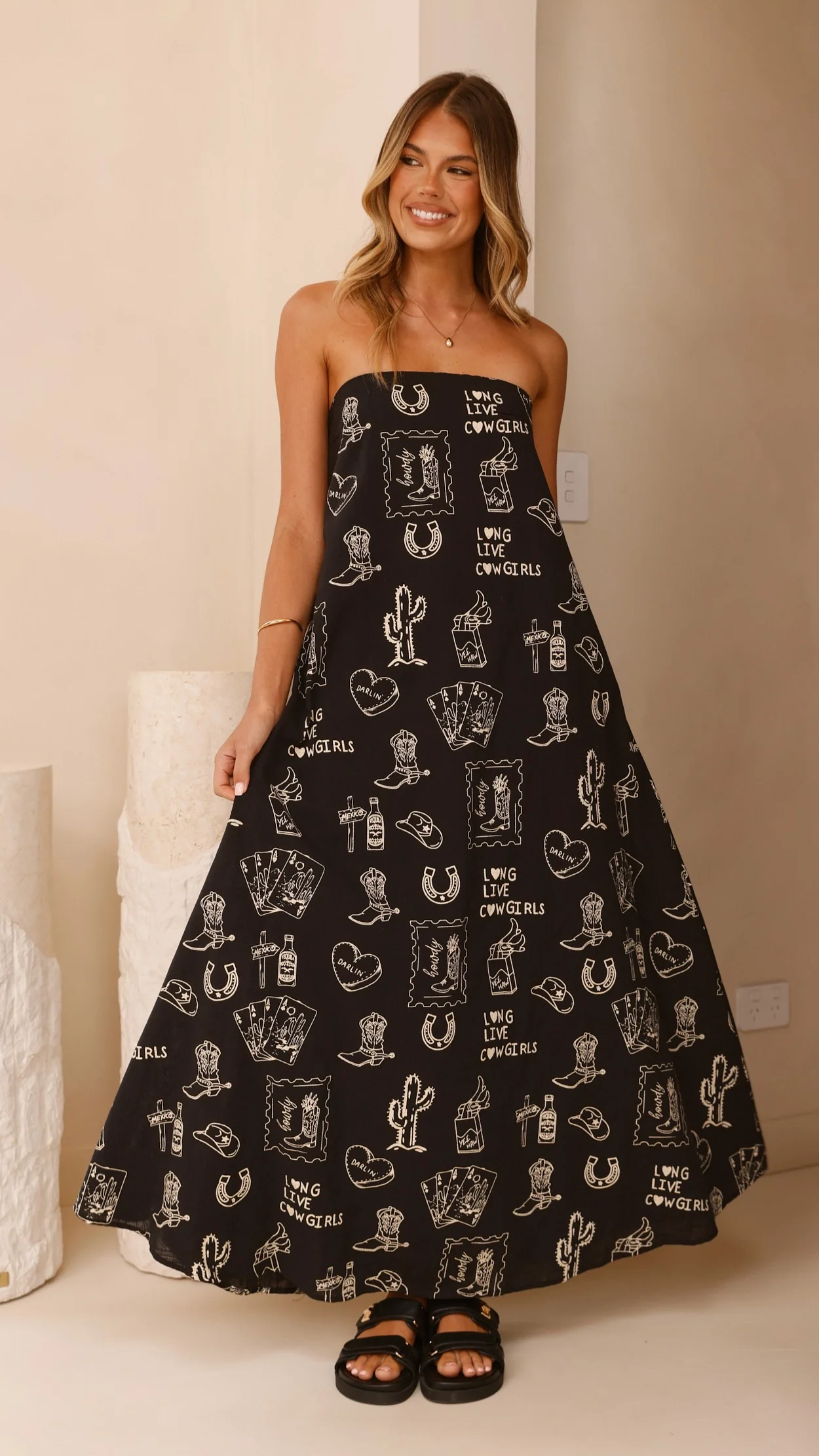 Connie Maxi Dress - Black/Beige Cowgirl