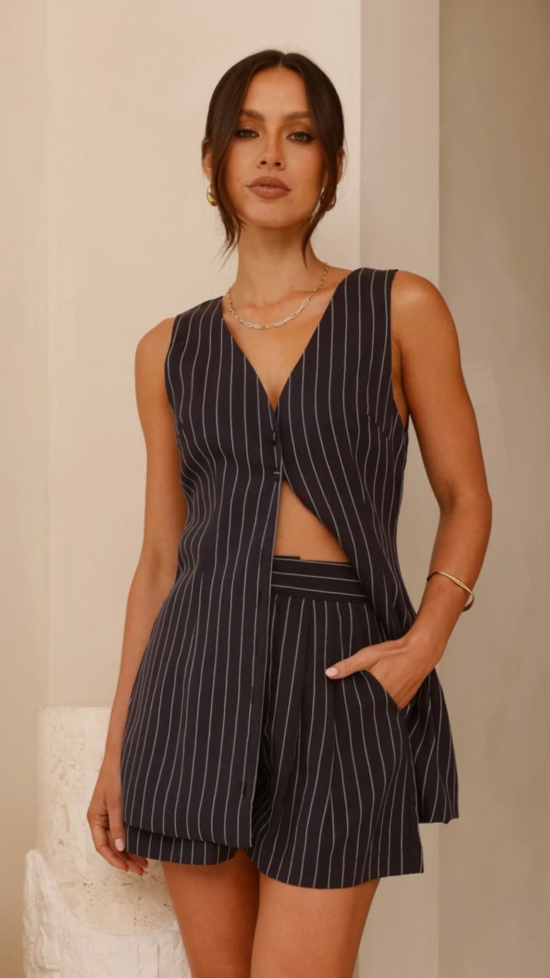 Chancellor Button Up Vest - Blue Stripe