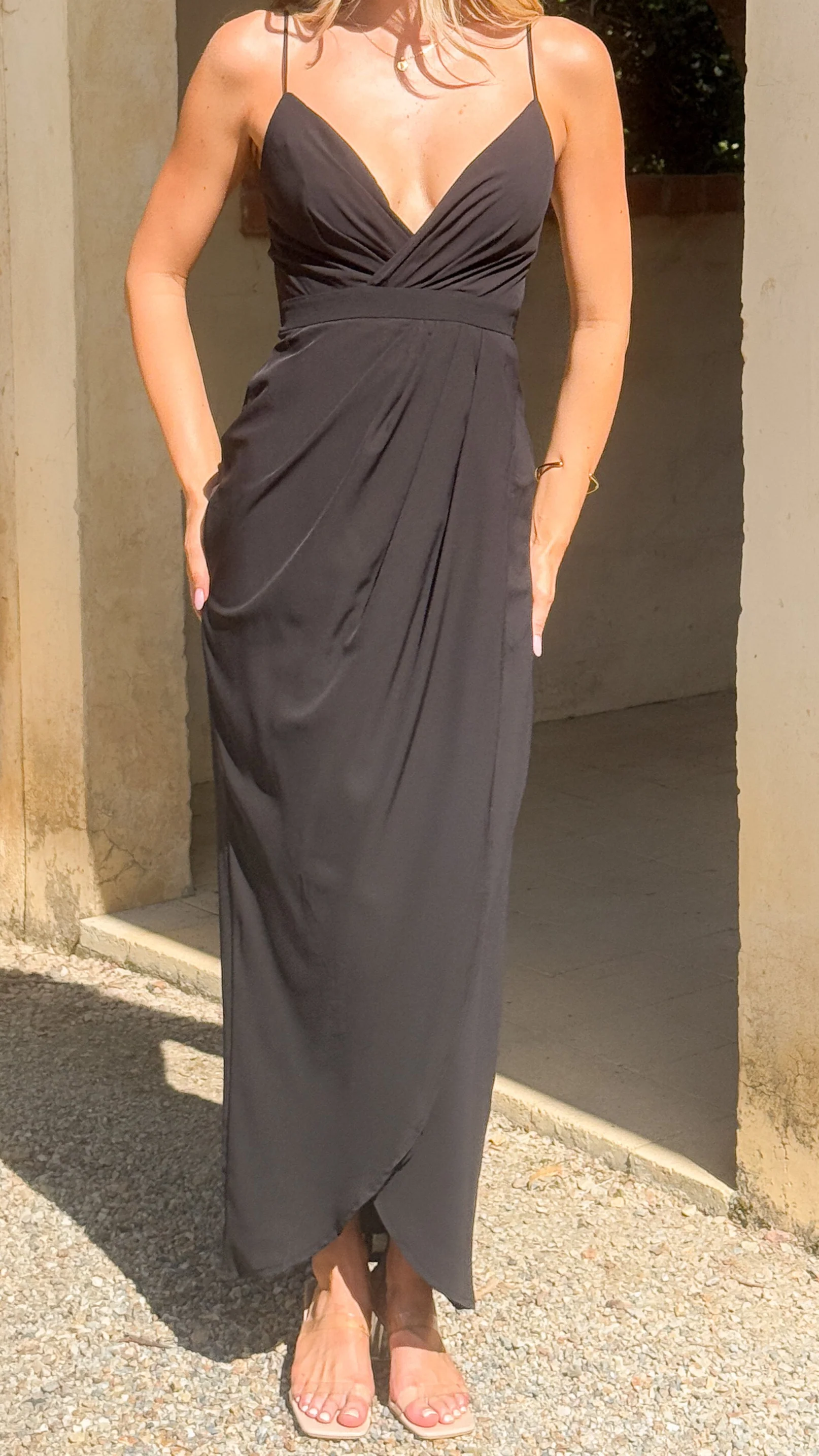 Charlotte Draped Maxi Dress -Black