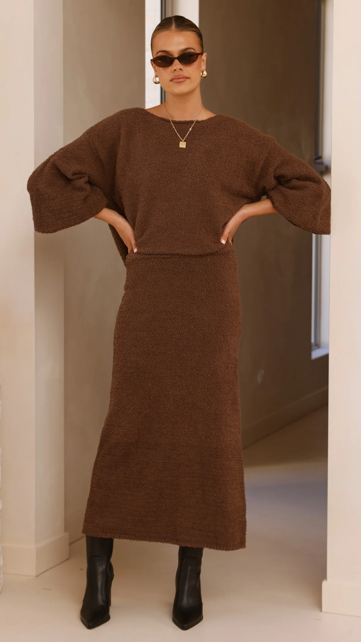 Cohen Knit Midi Skirt - Chocolate