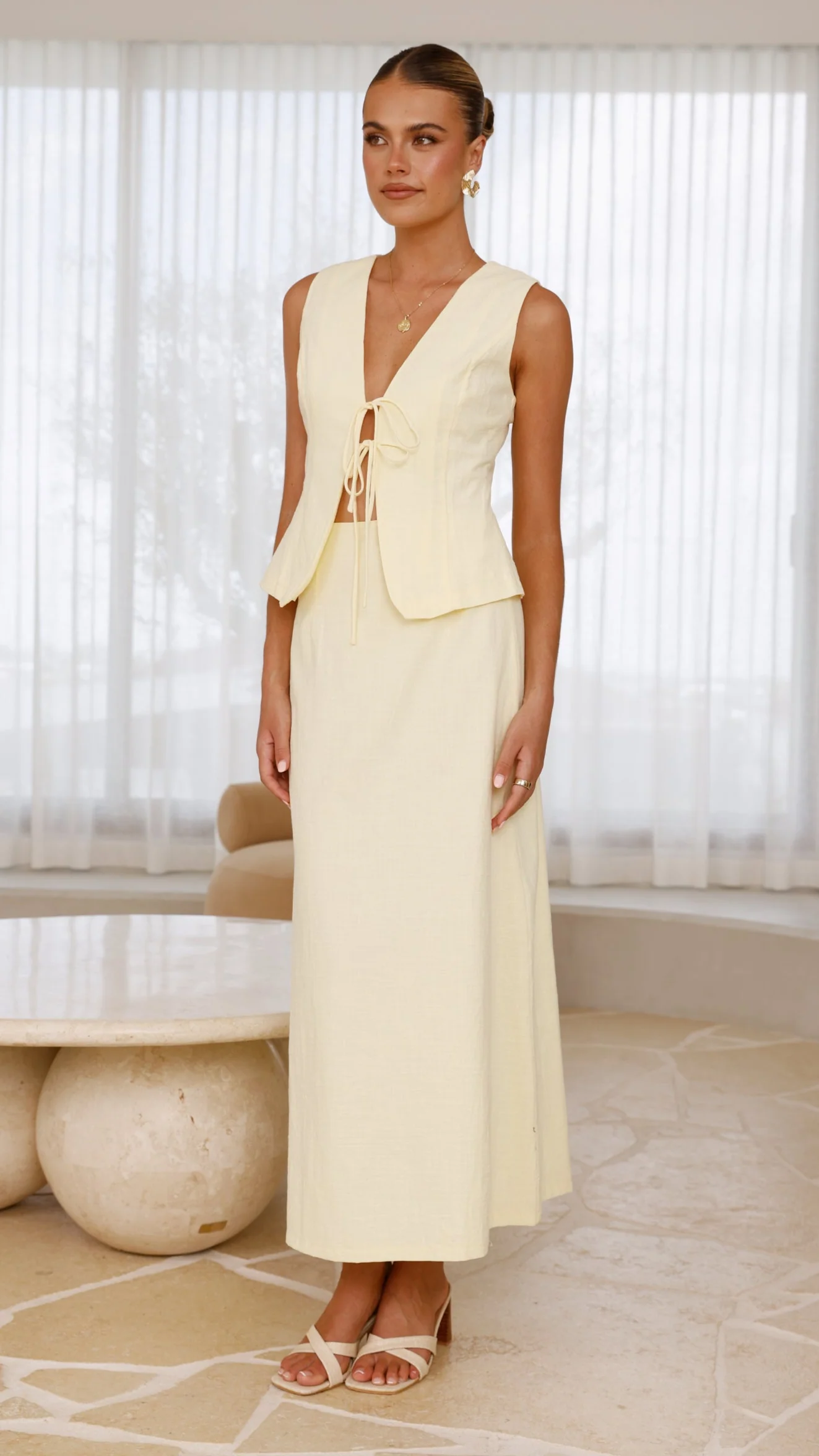 Daria Tie Front Top - Lemon