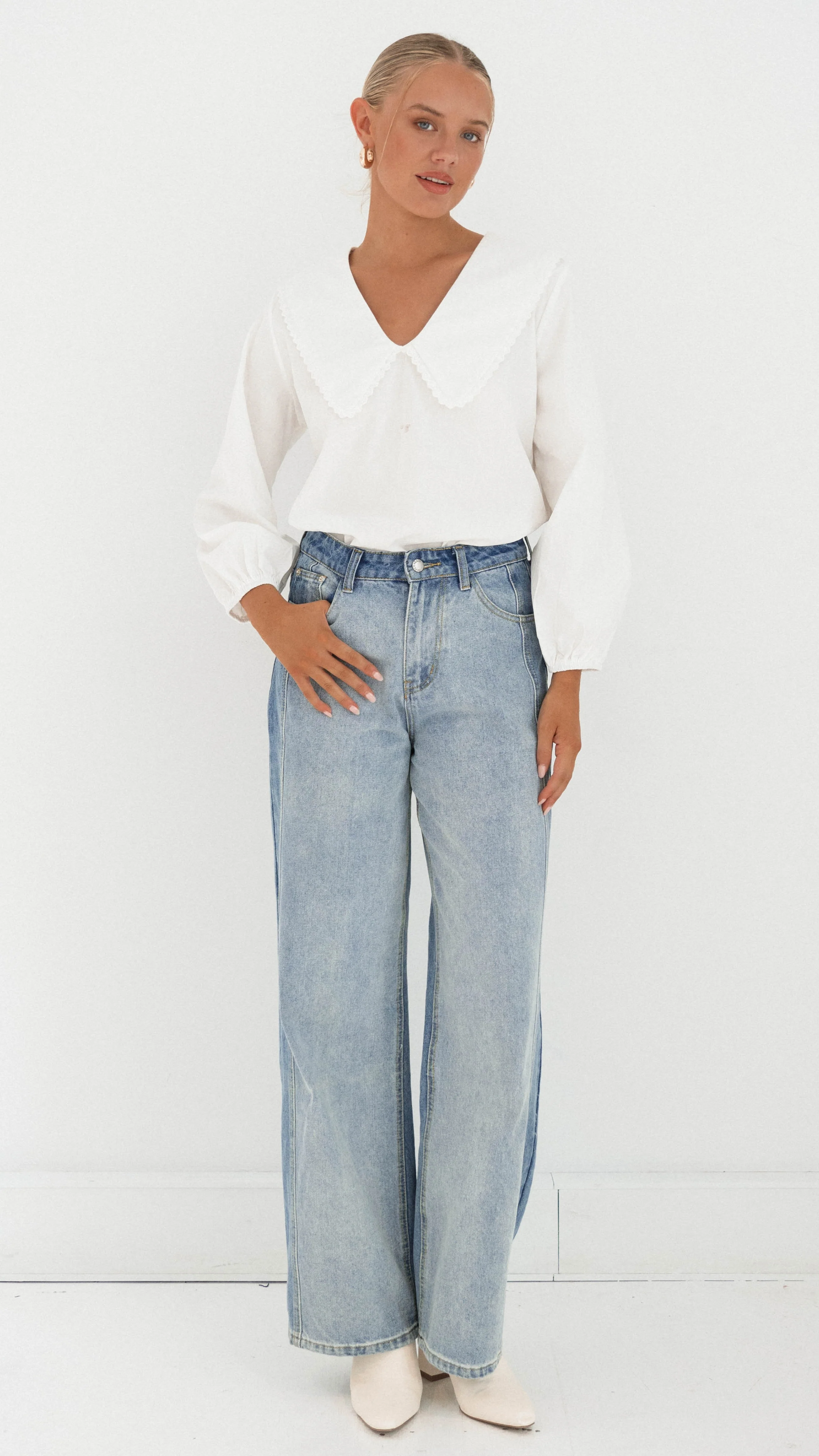 Blaire Collared Top - White