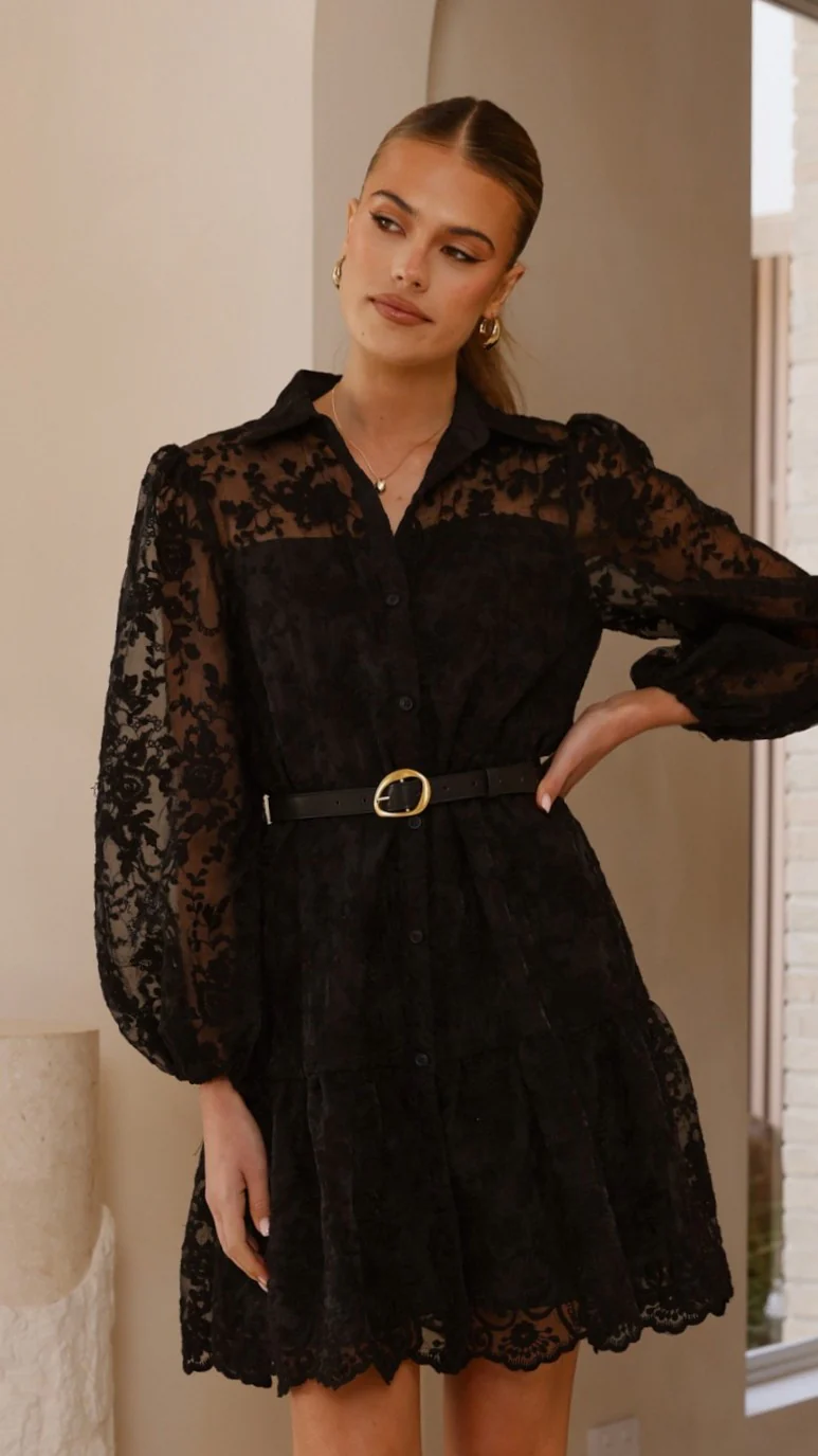 Acacia Lace Mini Dress - Black