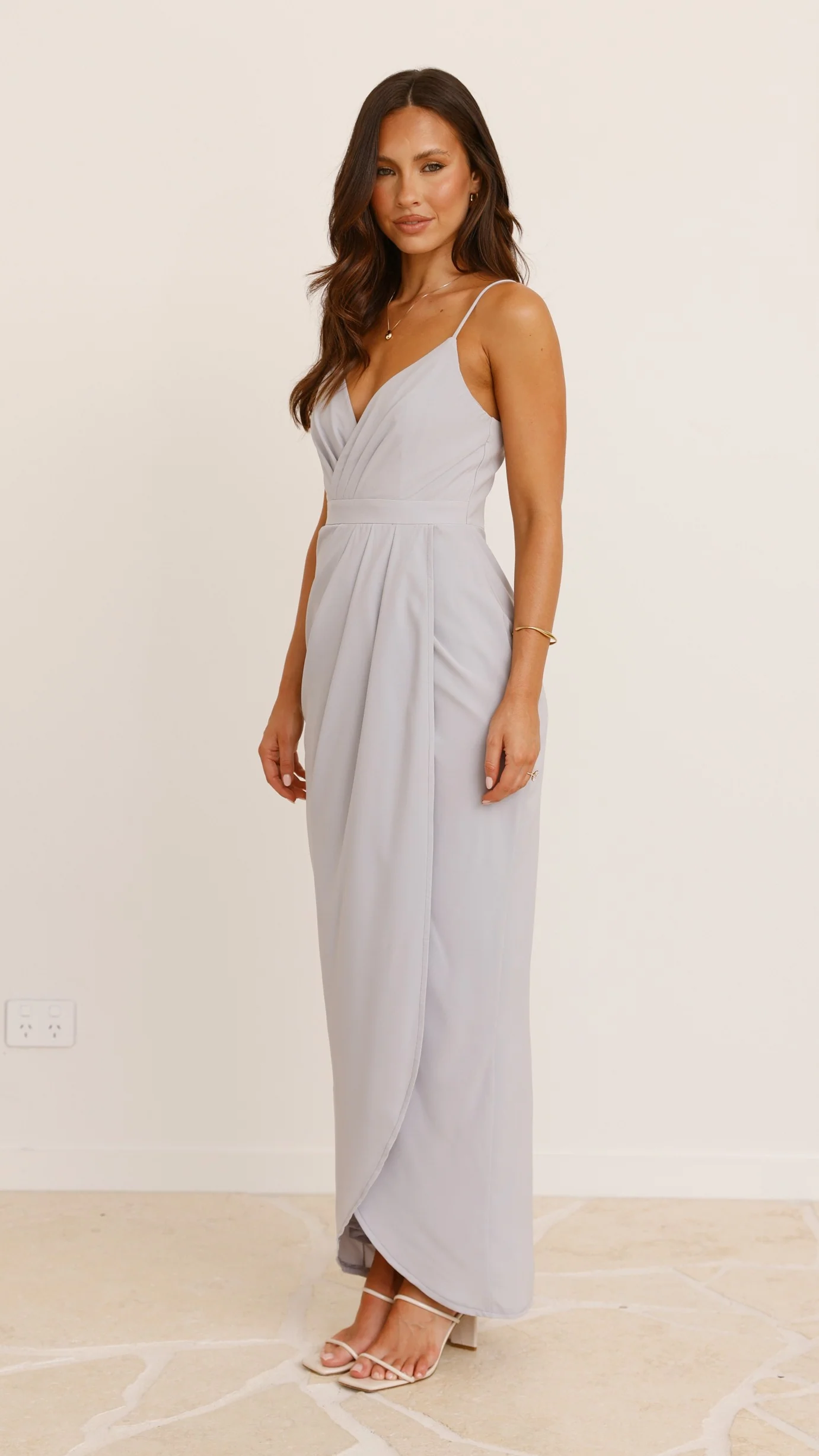 Charlotte Draped Maxi Dress - Silver
