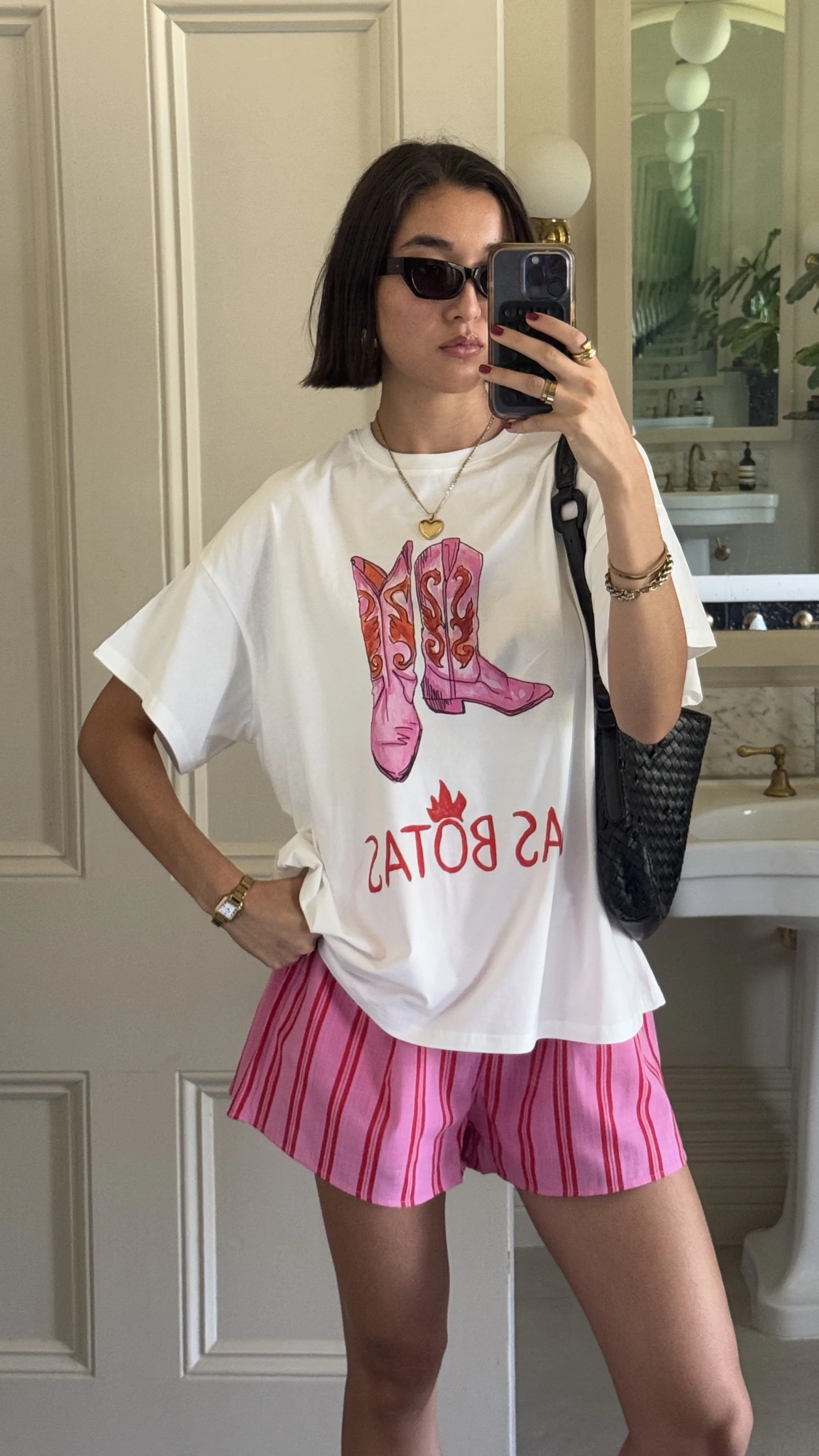 Las Botas Top and Shorts Set - White/Pink