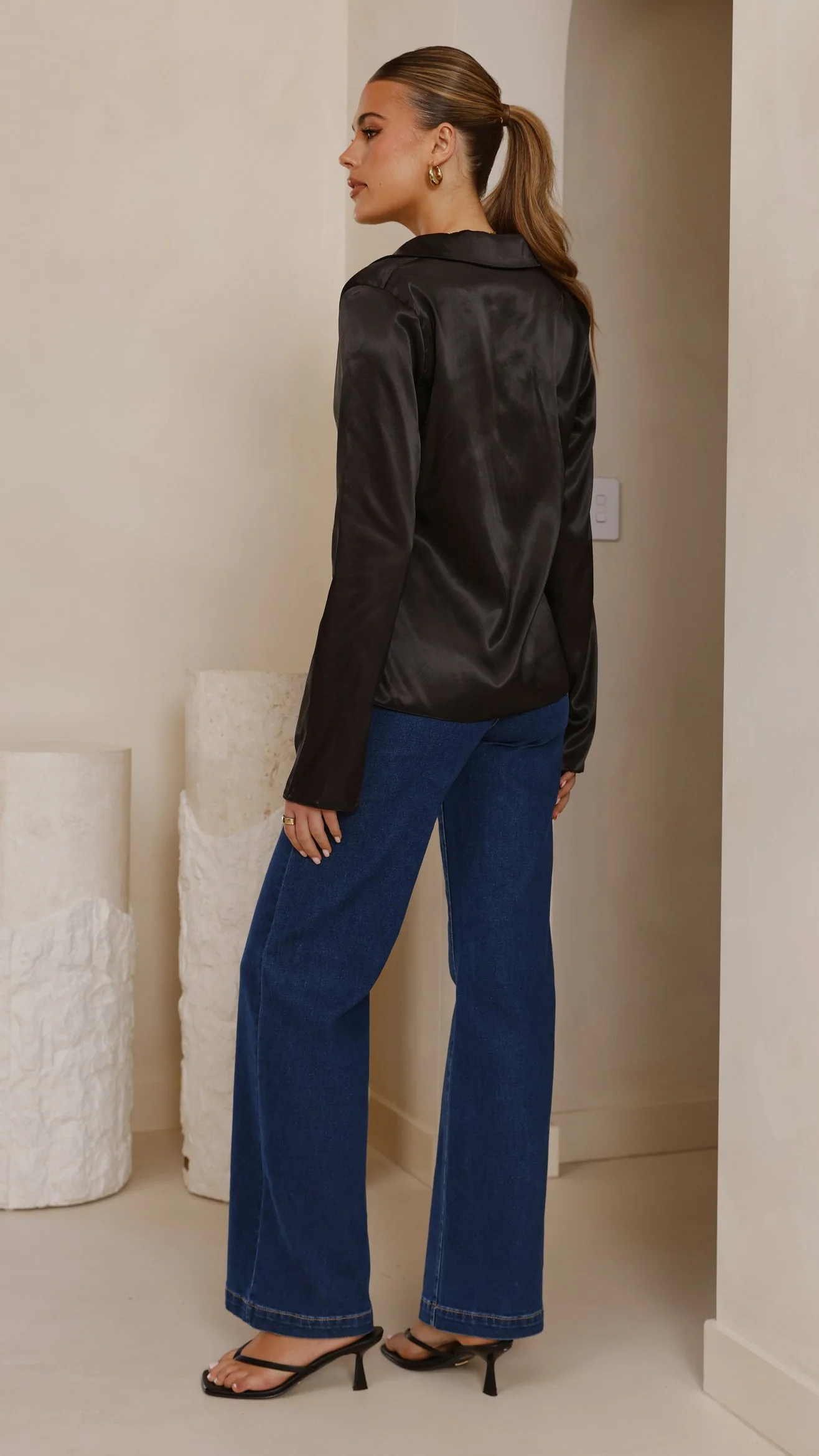 Darielle Tie Front Long Sleeve Top - Black