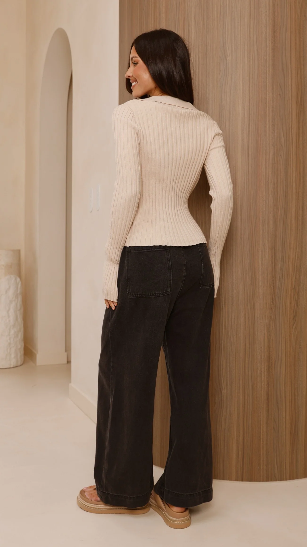 Corbin Collared Knit Top - Natural
