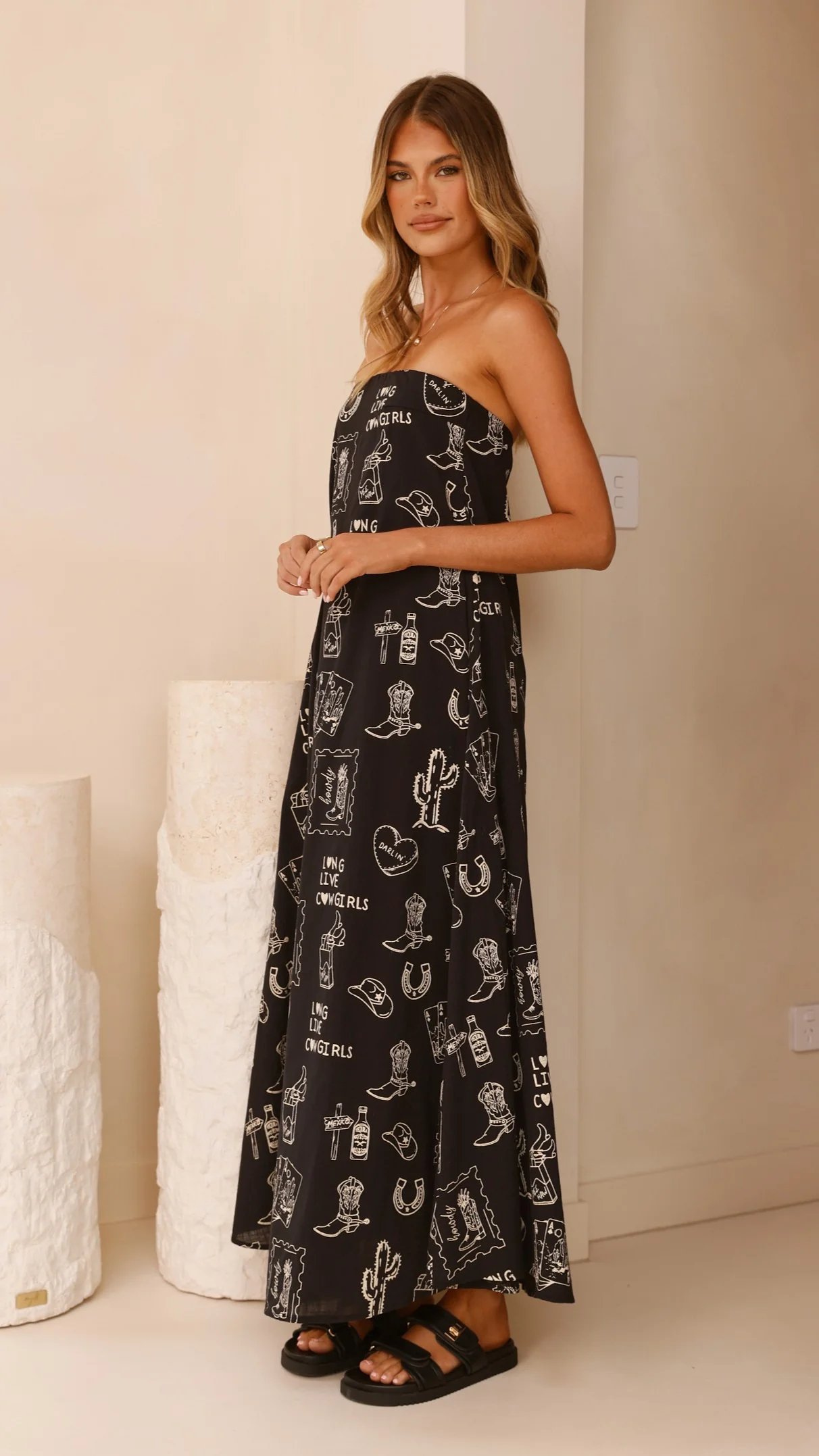 Connie Maxi Dress - Black/Beige Cowgirl