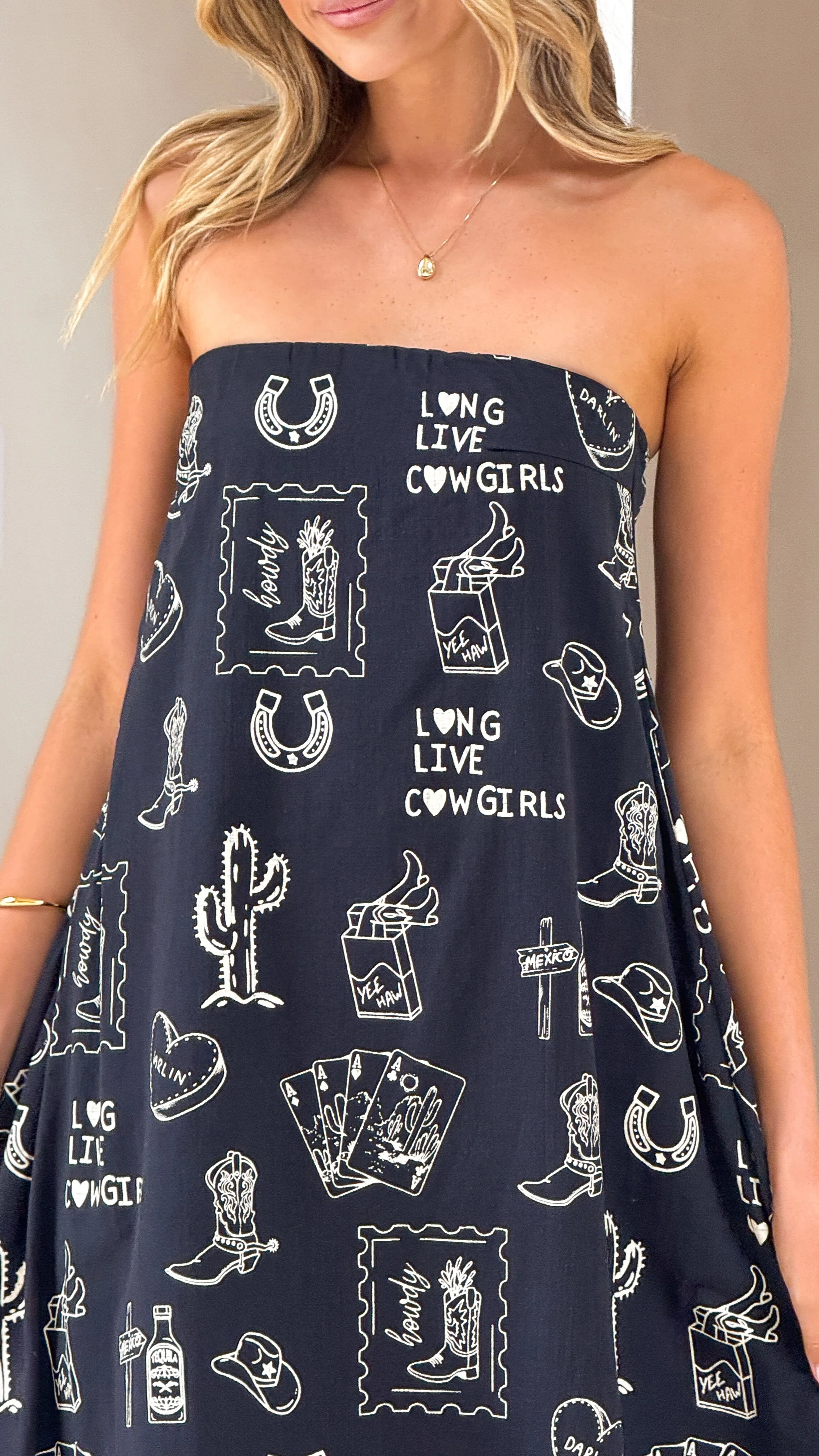 Connie Maxi Dress - Black/Beige Cowgirl