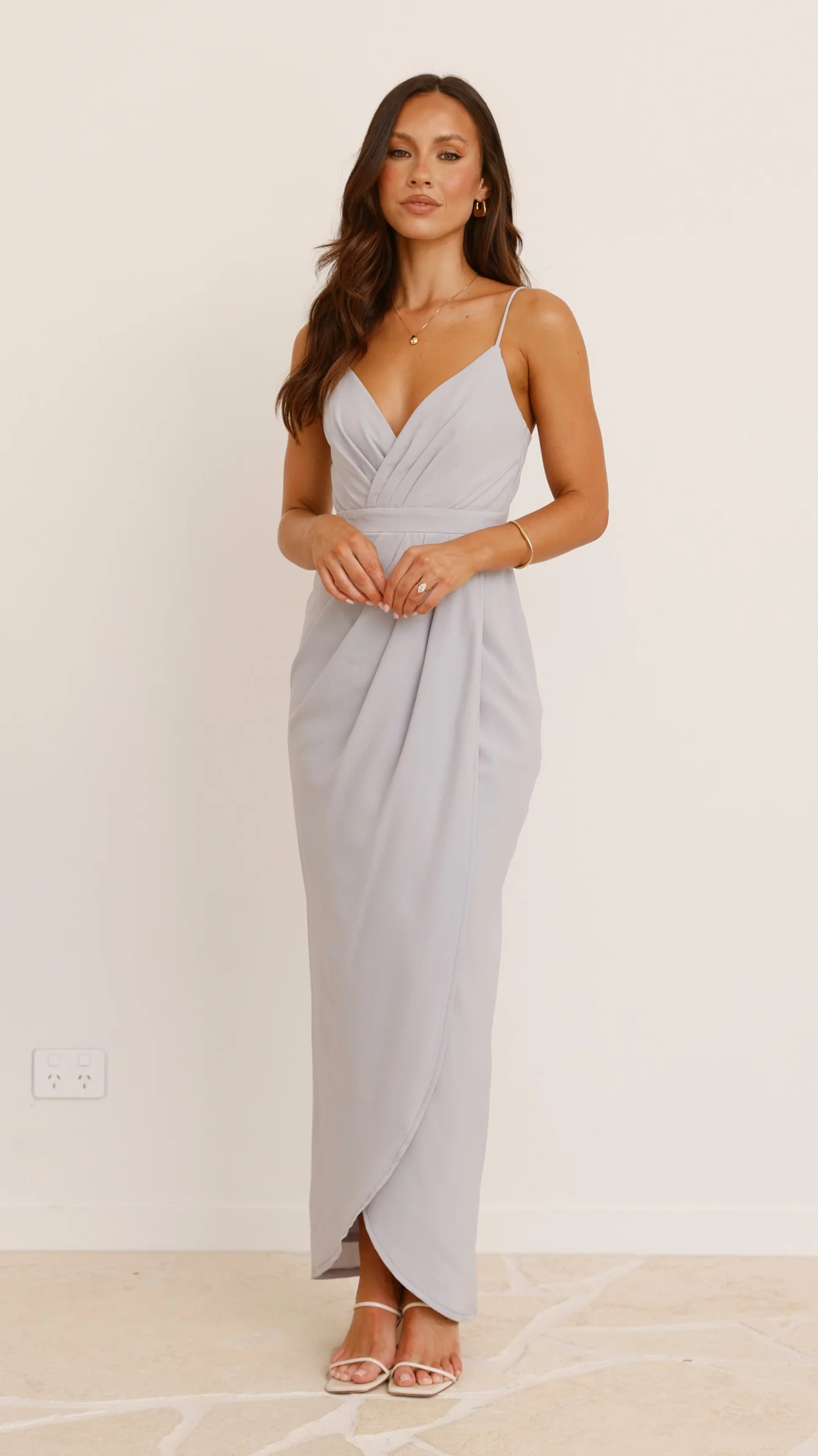 Charlotte Draped Maxi Dress - Silver