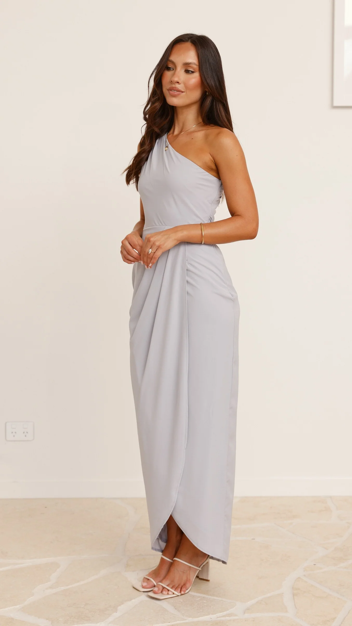 Clara One Shoulder Maxi Dress - Silver