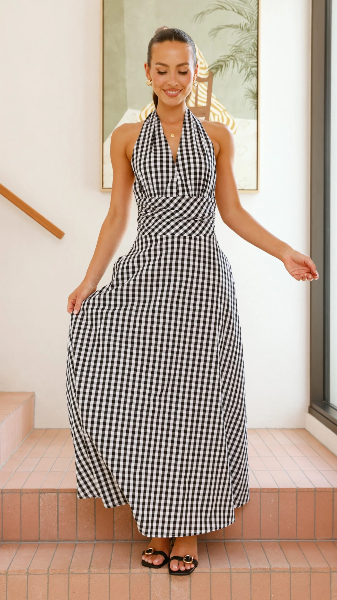 Brydie Halter Maxi Dress - Gingham Black