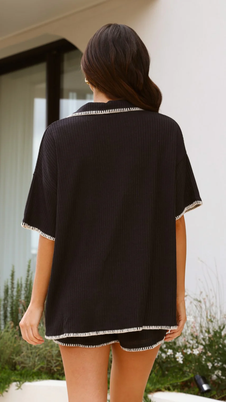 Eden Knit Top and Shorts Set - Black